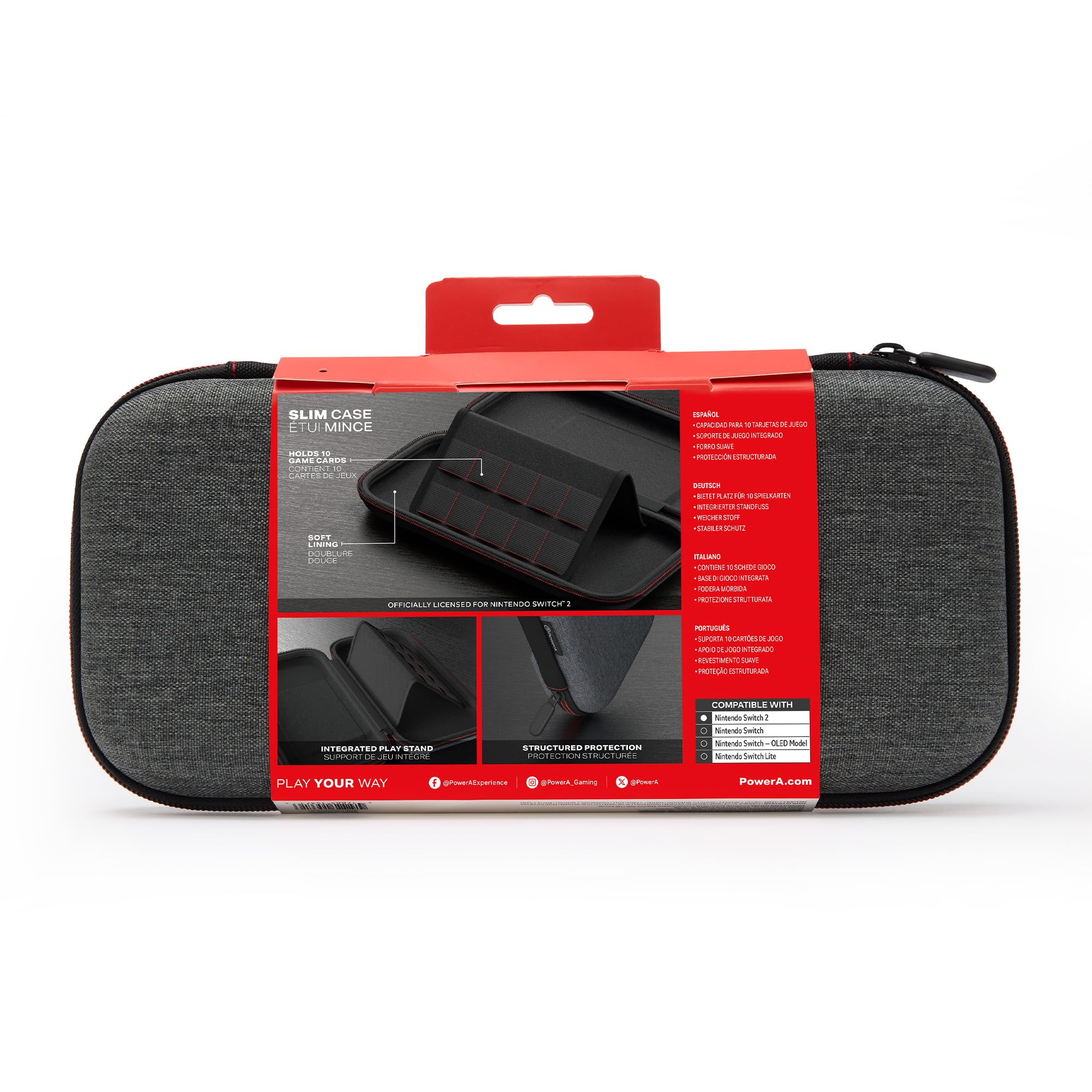 PowerA Slim Case for Nintendo Switch 2 - Dark Heather Grey, Officially Licensed, Protective Case, Holds 10 Game Cards, Padded Screen Protector, Built-in Play Stand 🍁 All In One Marketplace Canada