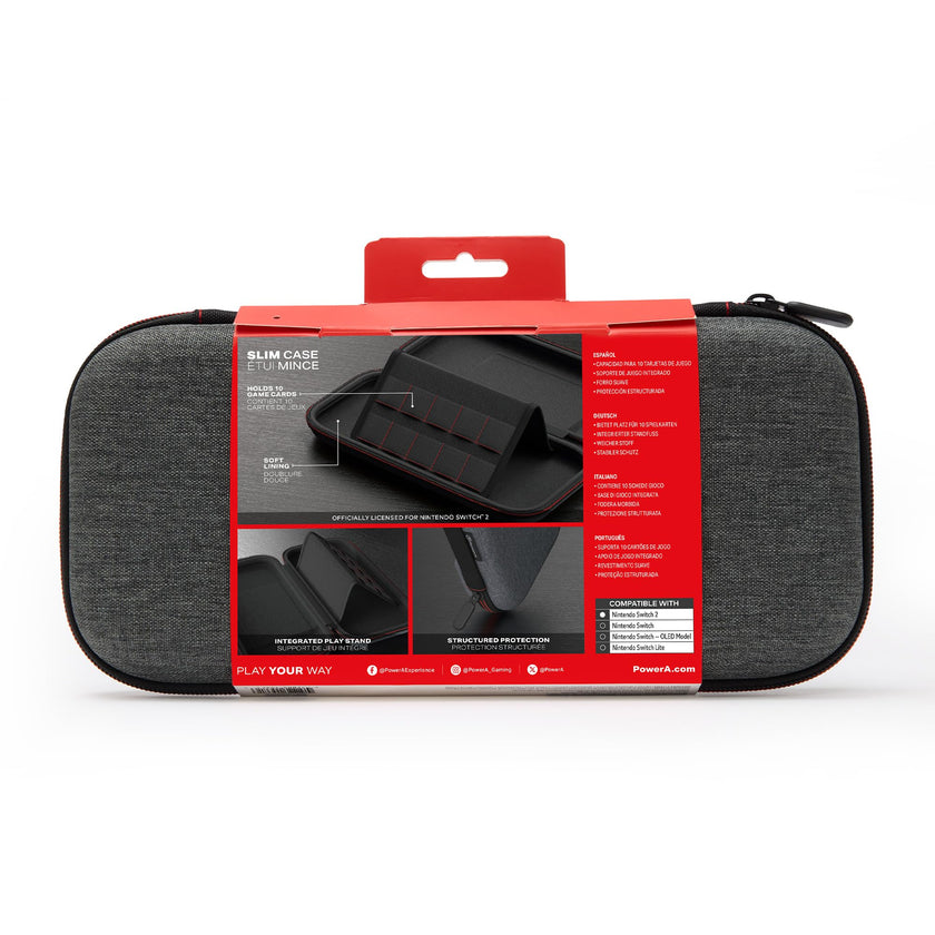 PowerA Slim Case for Nintendo Switch 2 - Dark Heather Grey, Officially Licensed, Protective Case, Holds 10 Game Cards, Padded Screen Protector, Built-in Play Stand 🍁 All In One Marketplace Canada