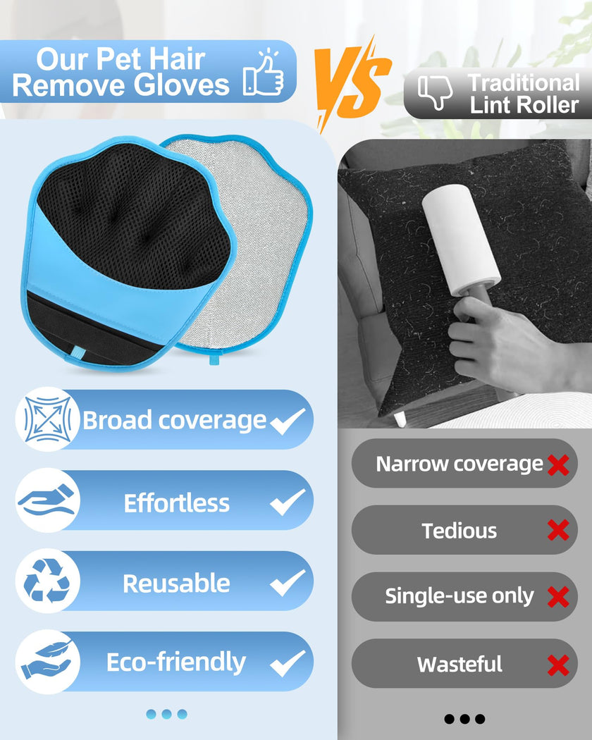 Upgraded Pet Hair Removal Glove, 2 Pair Five-Finger Electrostatic Pet Hair Removal Glove for Cats & Dogs, Reusable Magic Brush for Laundry, Couch, Carpet, Car Seat, Pet Hair Remover Tool (Blue) 🍁 All In One Marketplace Canada