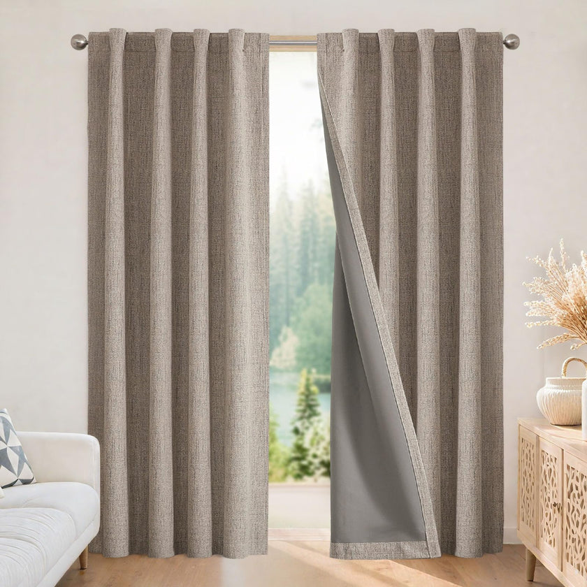 Joydeco Blackout Curtains 2 Panels - Natural Linen Curtains 84 Inch Long, Thermal Insulated Linen Light Blocking Drapes, Rod Pocket & Back Tabs, Darkening Privacy for Living Room Bedroom 🍁 All In One Marketplace Canada