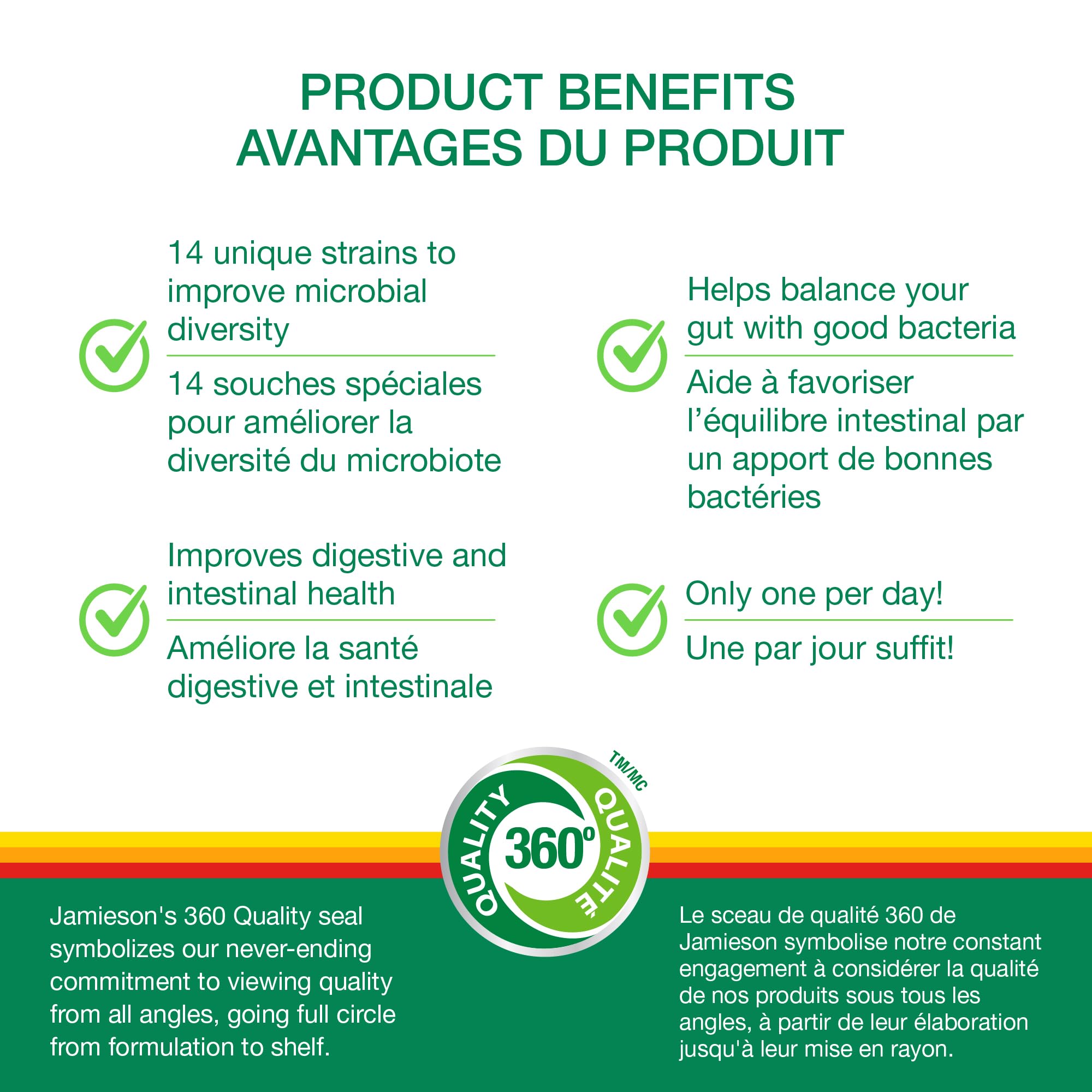 Jamieson Probiotic 10 Billion CFU, 60 Veggie Capsules, Daily Maintenance, Intestinal & Digestive Health. 14 Unique Strains to Improve Microbial Diversity, Bifidobacterium and Lactobacillus, Non-GMO 🍁 All In One Marketplace Canada