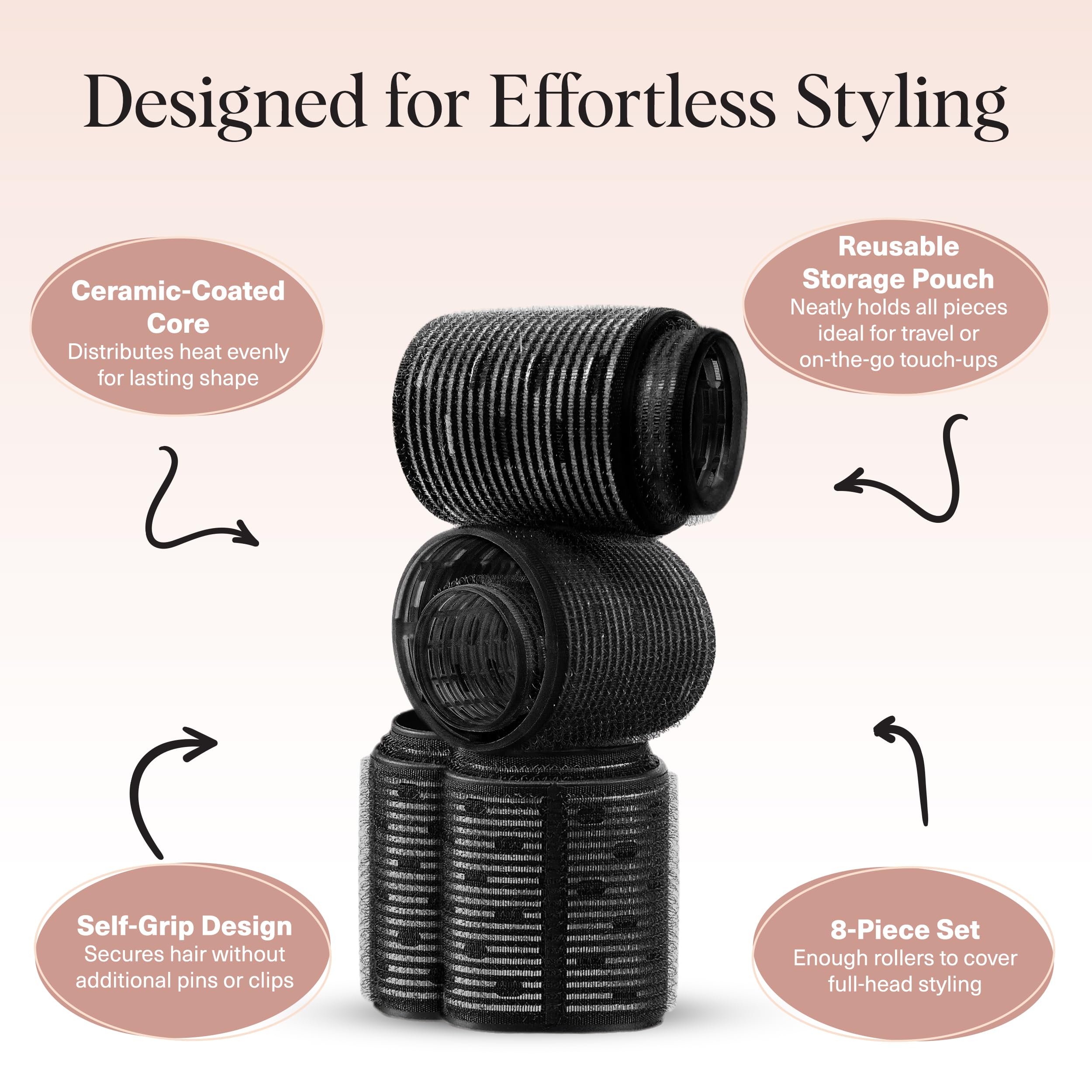 Kitsch Ceramic Thermal Hair Rollers for Women – Self Grip Hair Curlers for Heatless Curls Overnight - Volumizing Large Rollers for Short & Long Hair - For Long Lasting Frizz-Free Curls - Black, 8pcs 🍁 All In One Marketplace Canada