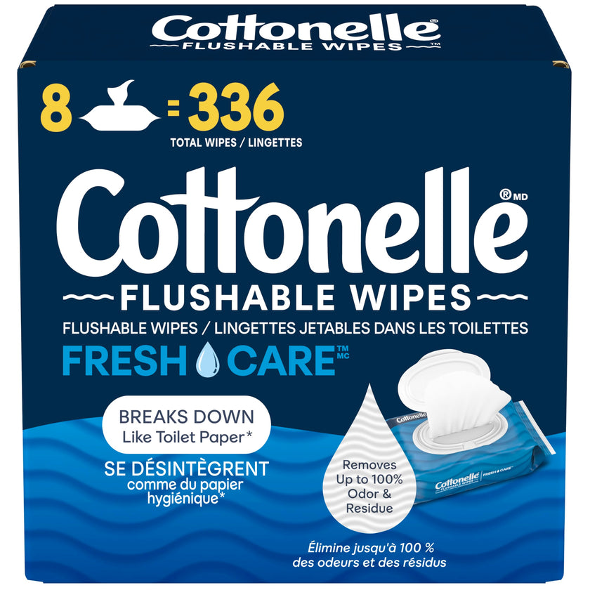Flushable Wet Wipes; Cottonelle FreshCare; Biodegradable & Septic Safe; 8 Flip-Top Packs of 42 (336 Wipes) 🍁 All In One Marketplace Canada