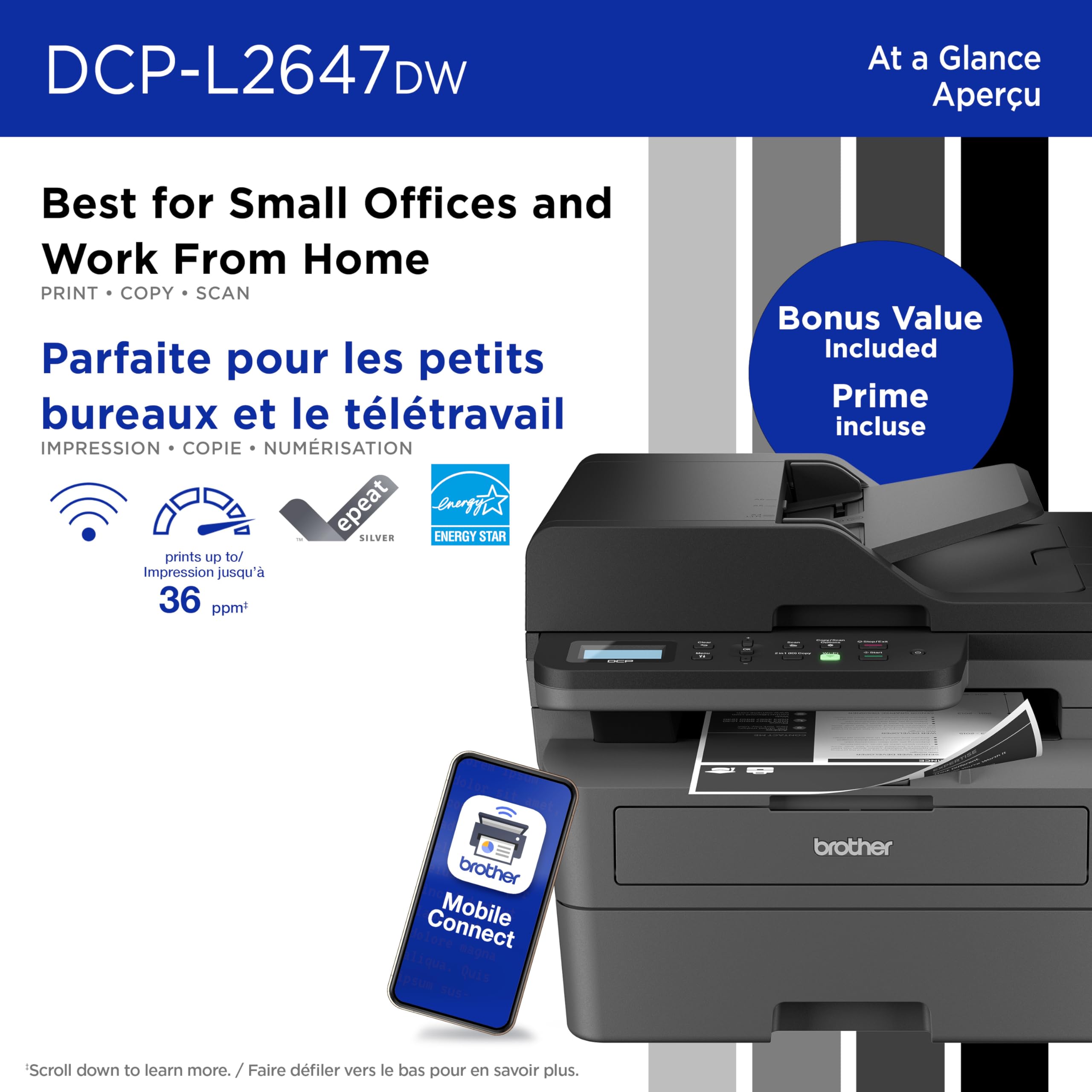Brother DCP-L2647DW Compact Wireless Monochrome Laser Printer with Scanner, 250-Sheet PaperTray 🍁 All In One Marketplace Canada