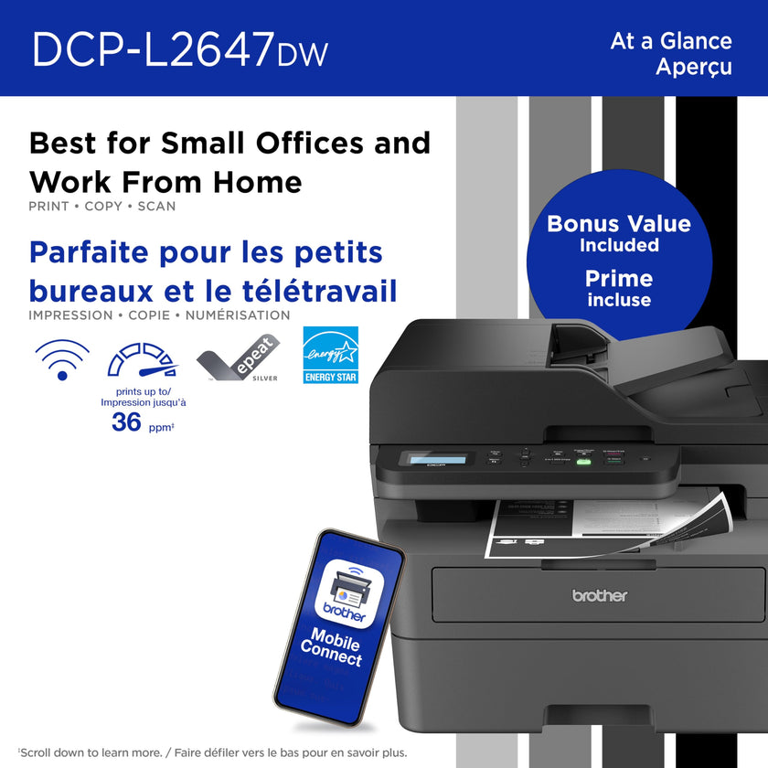 Brother DCP-L2647DW Compact Wireless Monochrome Laser Printer with Scanner, 250-Sheet PaperTray 🍁 All In One Marketplace Canada