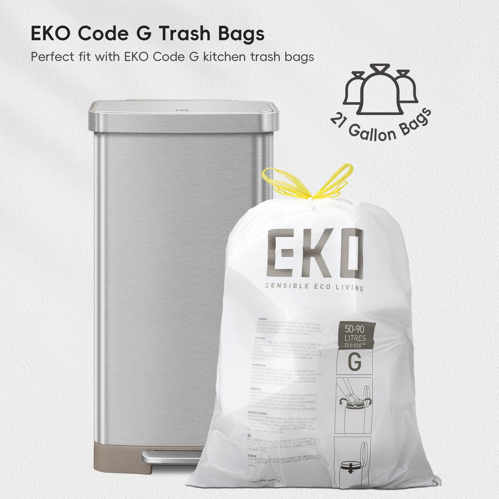 EKO Hudson Matte Stainless 75 Liter/20 Gallon Step Trash Can with Rear Trash Bag Storage Compartment 🍁 All In One Marketplace Canada
