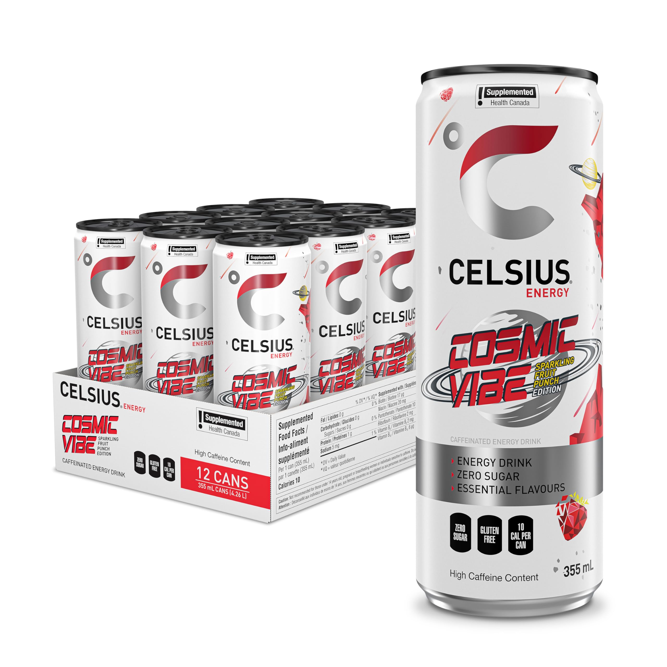 CELSIUS Sparkling Cosmic Vibe, Zero Sugar Energy Drink, 355ml (Pack of 12) 🍁 All In One Marketplace Canada