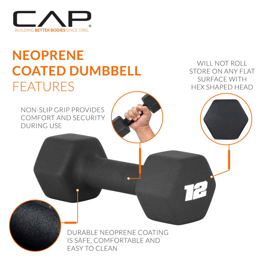 CAP Barbell Neoprene Dumbbell Weights, 12 lb Pair, Black 🍁 All In One Marketplace Canada