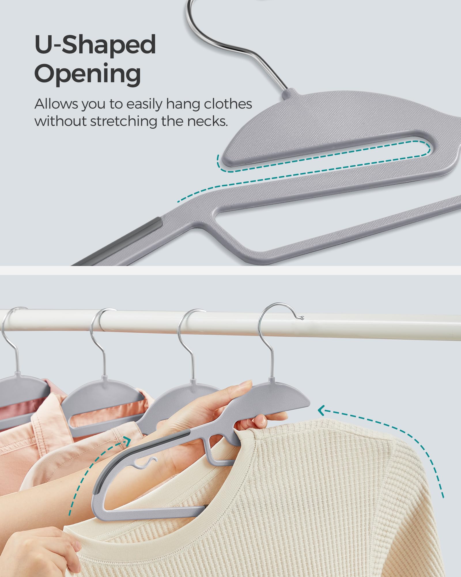 SONGMICS 50 Pack Coat Hangers, Heavy-Duty Plastic Suit Hangers, S-Shaped Opening, Non-Slip, Space-Saving, 360º Swivel Hook, 16.3 Inches Long, Light Gray and Dark Gray UCRP41G-50 🍁 All In One Marketplace Canada