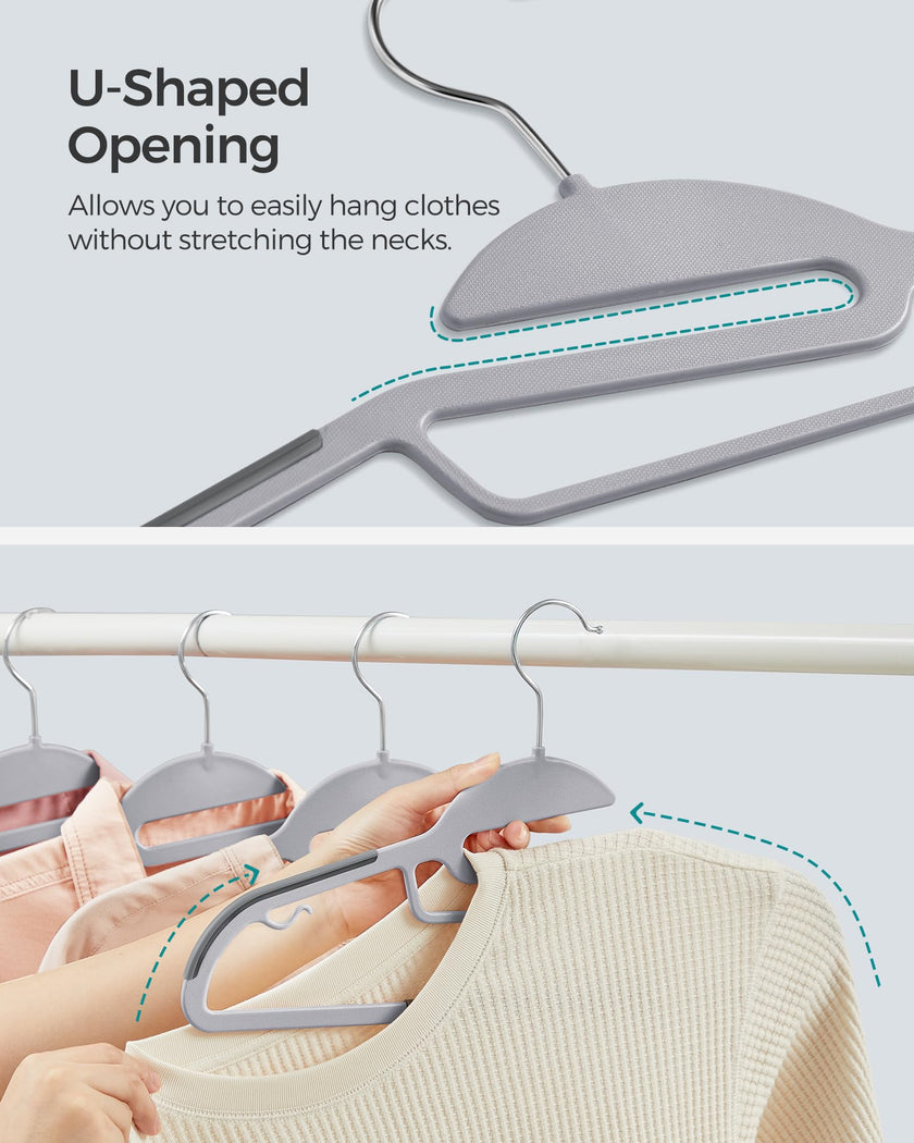 SONGMICS 50 Pack Coat Hangers, Heavy-Duty Plastic Suit Hangers, S-Shaped Opening, Non-Slip, Space-Saving, 360º Swivel Hook, 16.3 Inches Long, Light Gray and Dark Gray UCRP41G-50 🍁 All In One Marketplace Canada