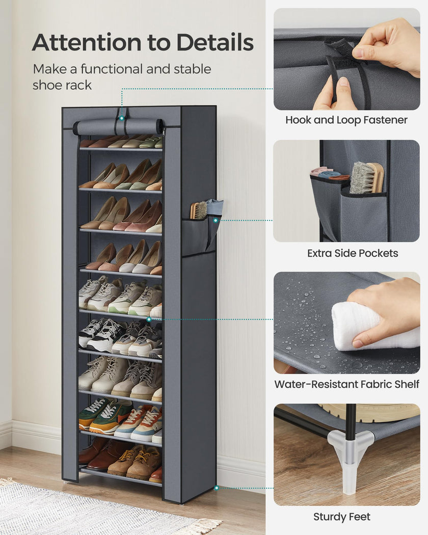 SONGMICS 10-Tier Shoe Rack, Shoe Storage Organizer Cabinet with Dustproof Cover, Free-Standing, for Closet, Entryway, Hold 27-35 Pairs, for Sneakers, High Heels, Gray URXJ10G01 🍁 All In One Marketplace Canada