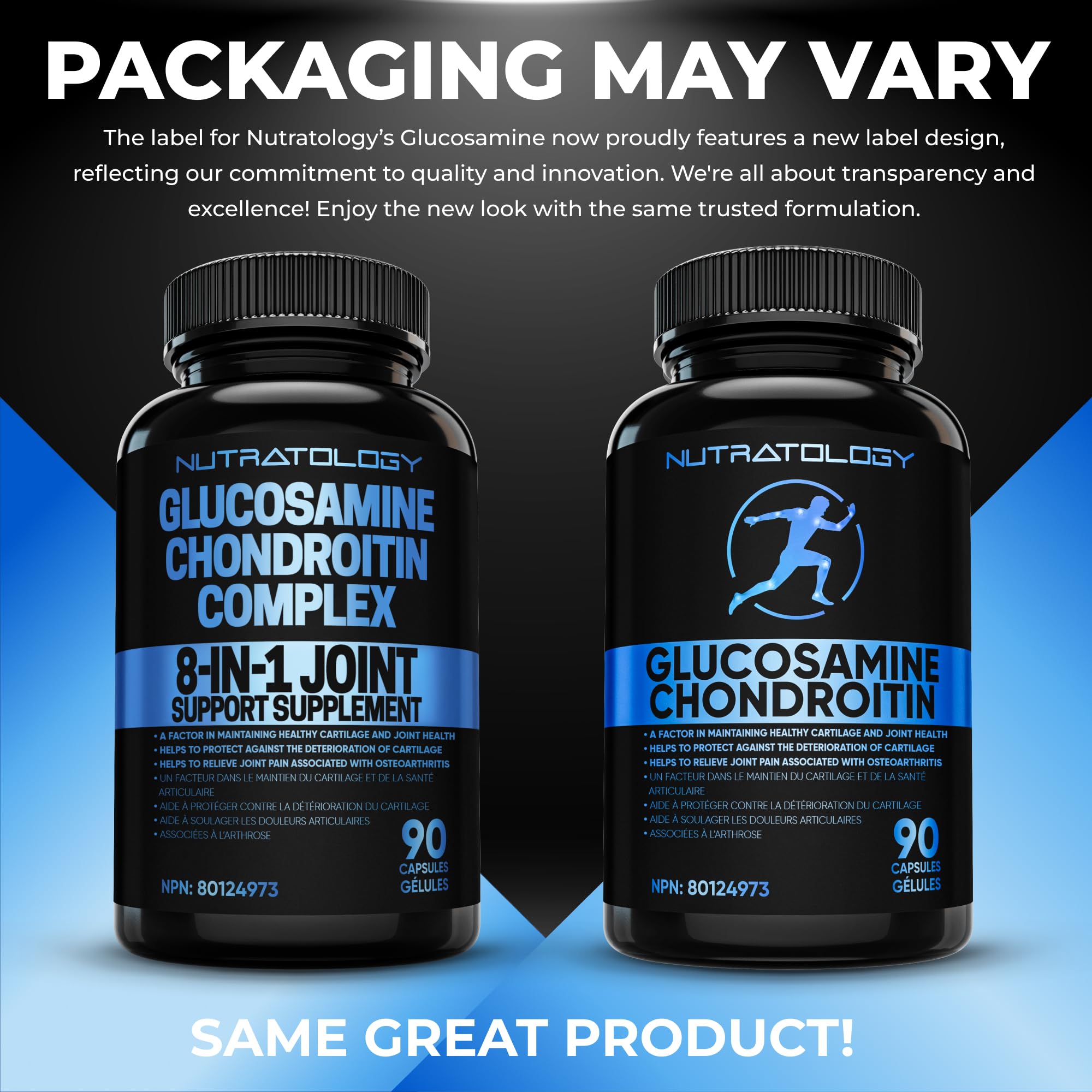Nutratology® Glucosamine Joint Supplement with Chondroitin, MSM & Turmeric | Canadian-Made | Joint Pain Relief Supplements - 1500MG Glucosamine - Supports Healthy Joints & Cartilage - 90 Capsules 🍁 All In One Marketplace Canada