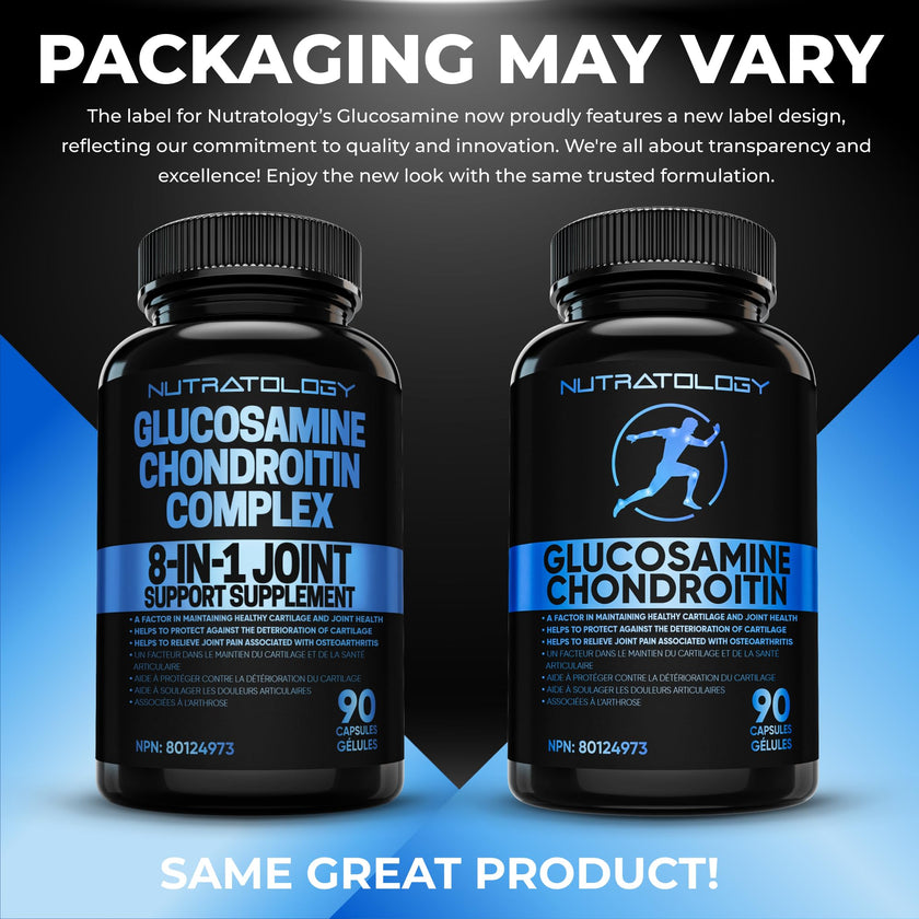Nutratology® Glucosamine Joint Supplement with Chondroitin, MSM & Turmeric | Canadian-Made | Joint Pain Relief Supplements - 1500MG Glucosamine - Supports Healthy Joints & Cartilage - 90 Capsules 🍁 All In One Marketplace Canada