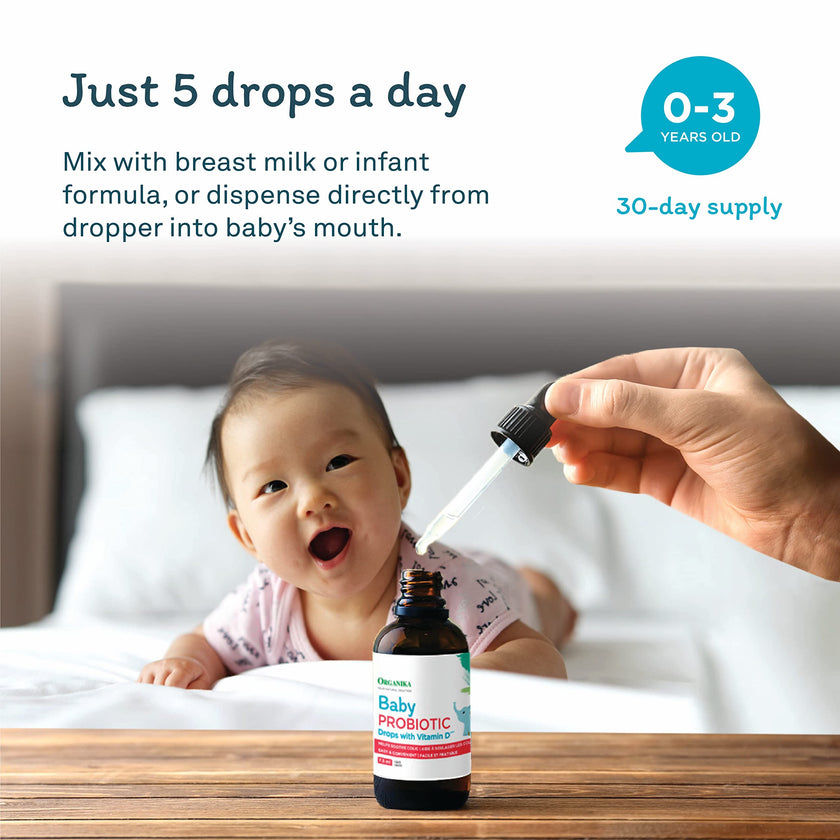 Organika Baby Probiotic Drops with Vitamin D- Soothe Colic, Reduce Fussing, Aid in Growth and Development- White, 7.5 ml (Pack of 1) 🍁 All In One Marketplace Canada