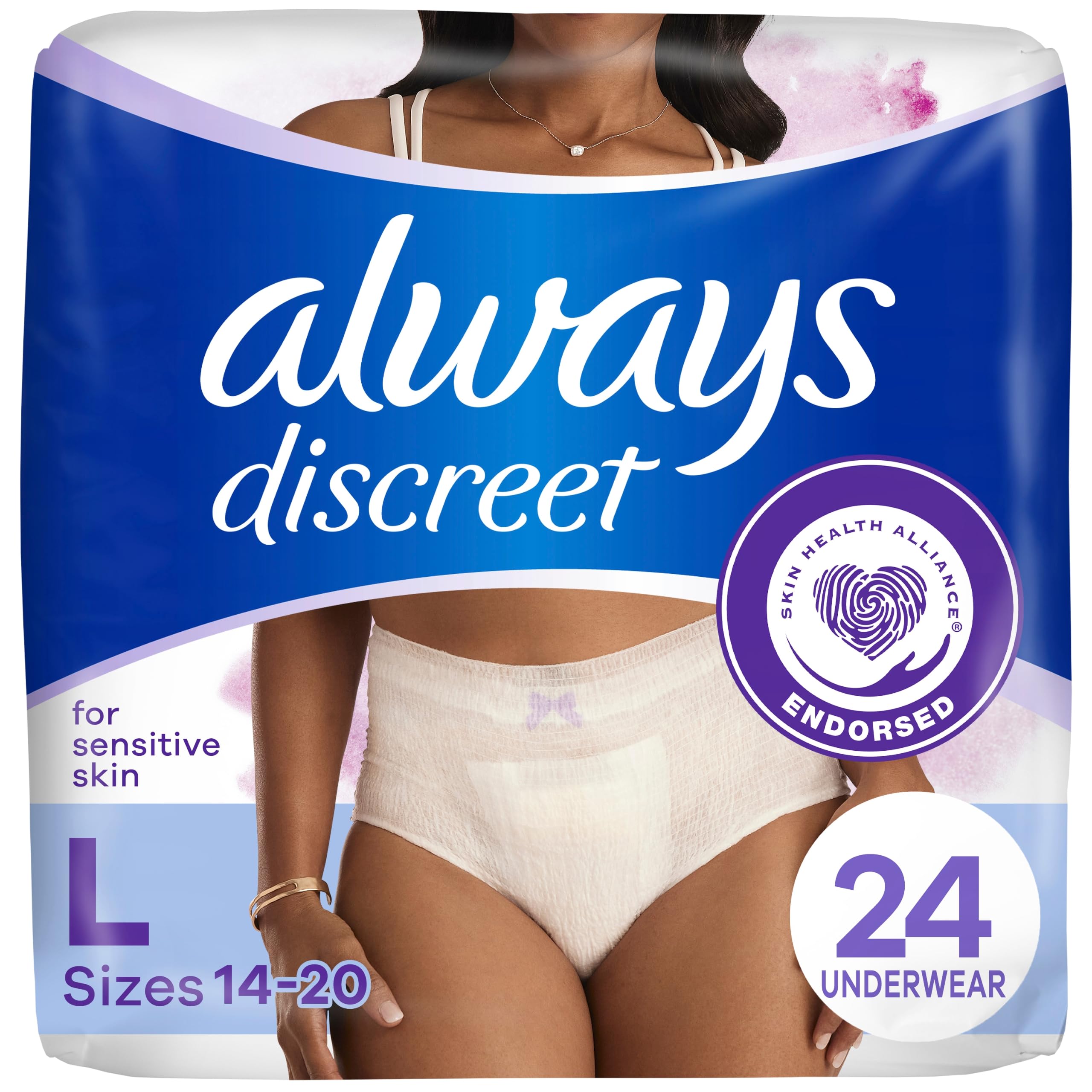 Always Discreet Sensitive, Adult Diapers for Women, Maximum Incontinence Underwear, Size Large, 24 Count 🍁 All In One Marketplace Canada