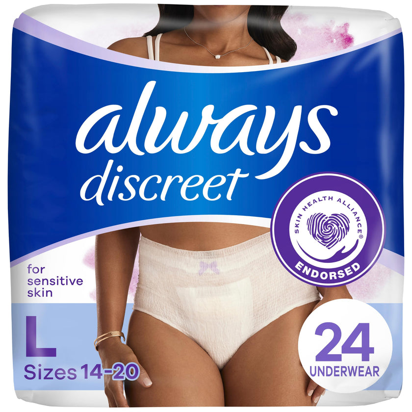 Always Discreet Sensitive, Adult Diapers for Women, Maximum Incontinence Underwear, Size Large, 24 Count 🍁 All In One Marketplace Canada