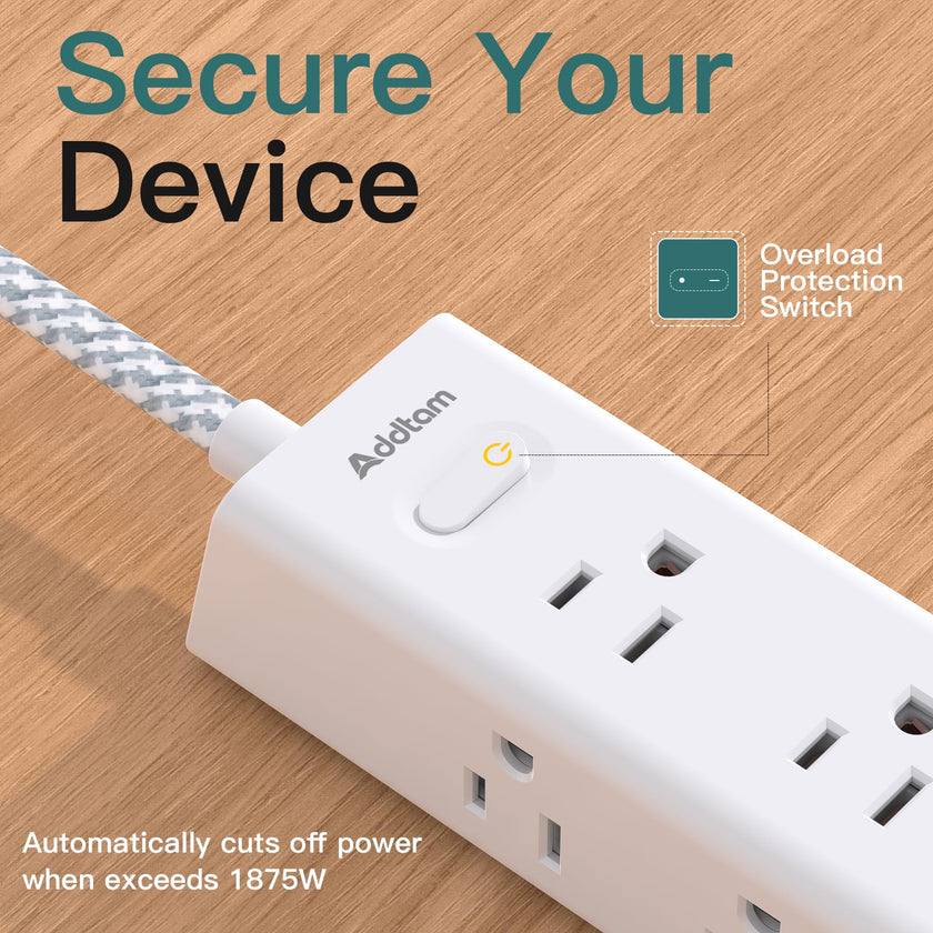 Surge Protector Power Bar - 10 FT Extension Cord, Power Strip with 12 Widely AC Outlet 4 USB, Flat Plug, Wall Mount Overload Protection, 1050J, Desk Charging Station for Dorm Home Office 🍁 All In One Marketplace Canada