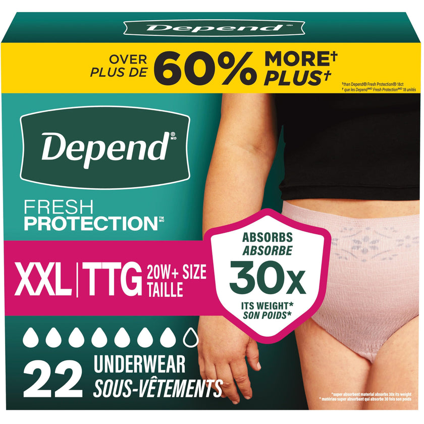 Depend FIT-FLEX Adult Incontinence Underwear for Women, Maximum Absorbency, XXL, Blush, 22 Count 🍁 All In One Marketplace Canada