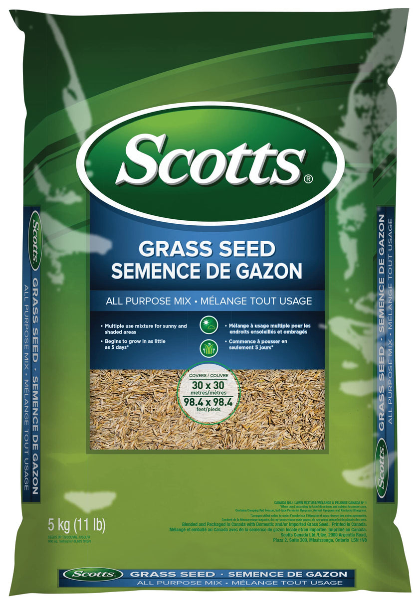 Scotts Grass Seed All Purpose Mix, 5kg (900 sq Meters / 9,683 sq feet Coverage) | Grows in Sun & Shade, Fast Germination | New Lawn or Overseeding Existing Lawn 🍁 All In One Marketplace Canada