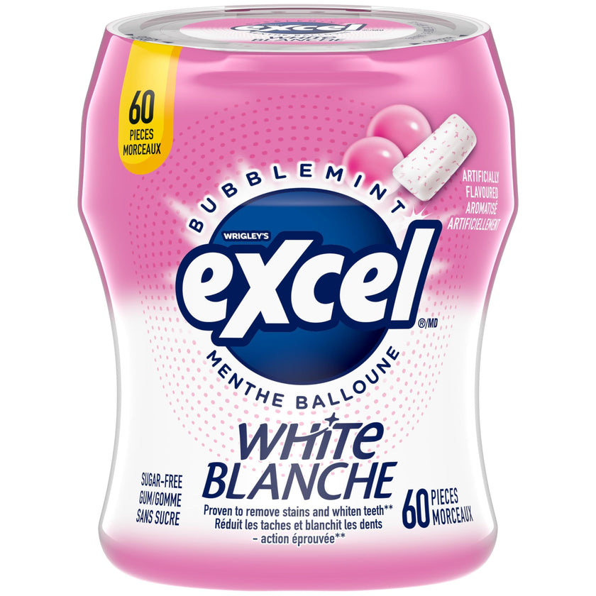 EXCEL White, Bubblemint Flavoured Sugar Free Chewing Gum, 60 Pieces, 6 Bottles 🍁 All In One Marketplace Canada