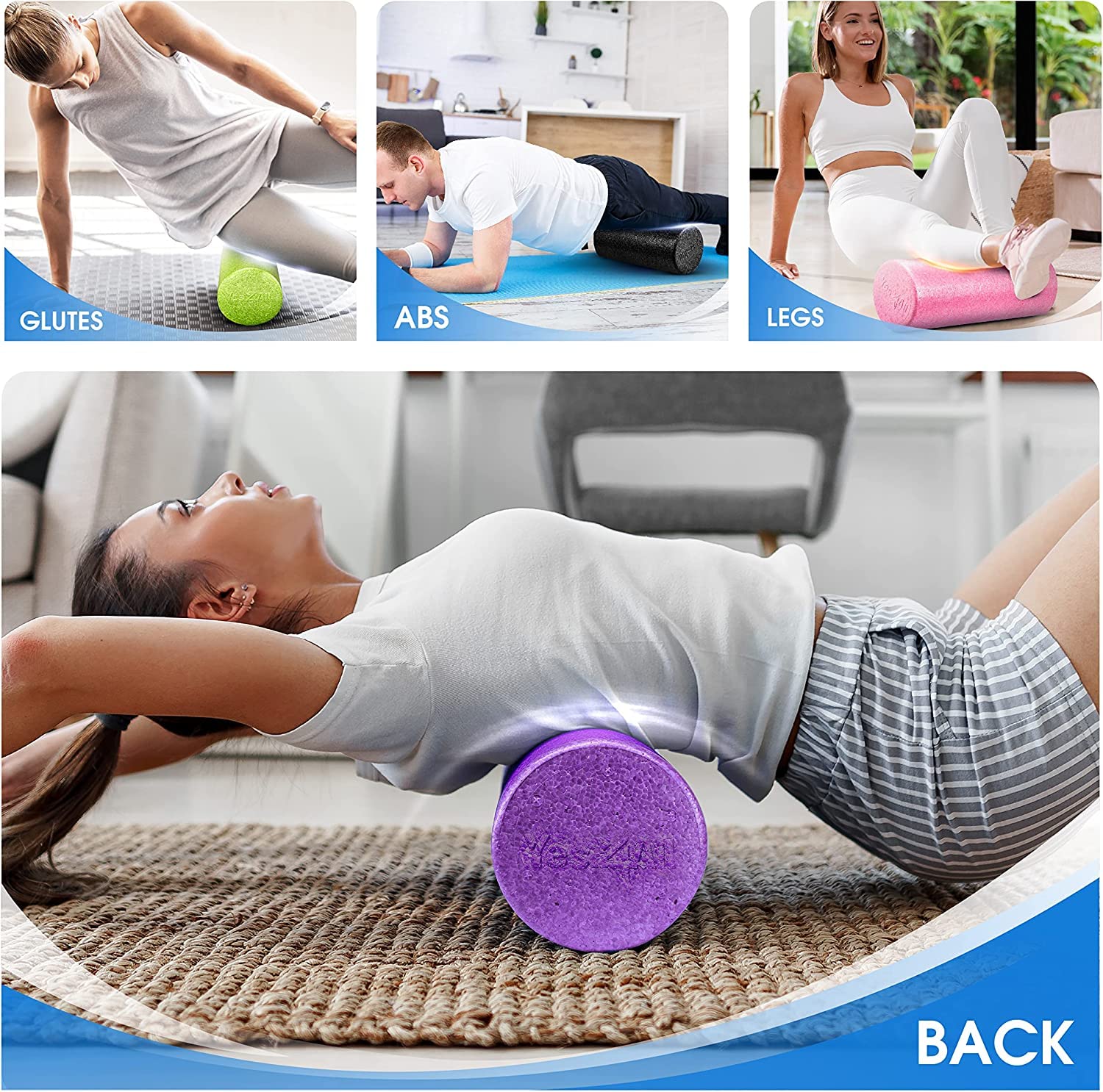 Yes4All High-Density EPP Round Back Roller Foam, Foam Roller for Yoga, Pilates & Stretching - 12, 18, 24, 36 inch 🍁 All In One Marketplace Canada