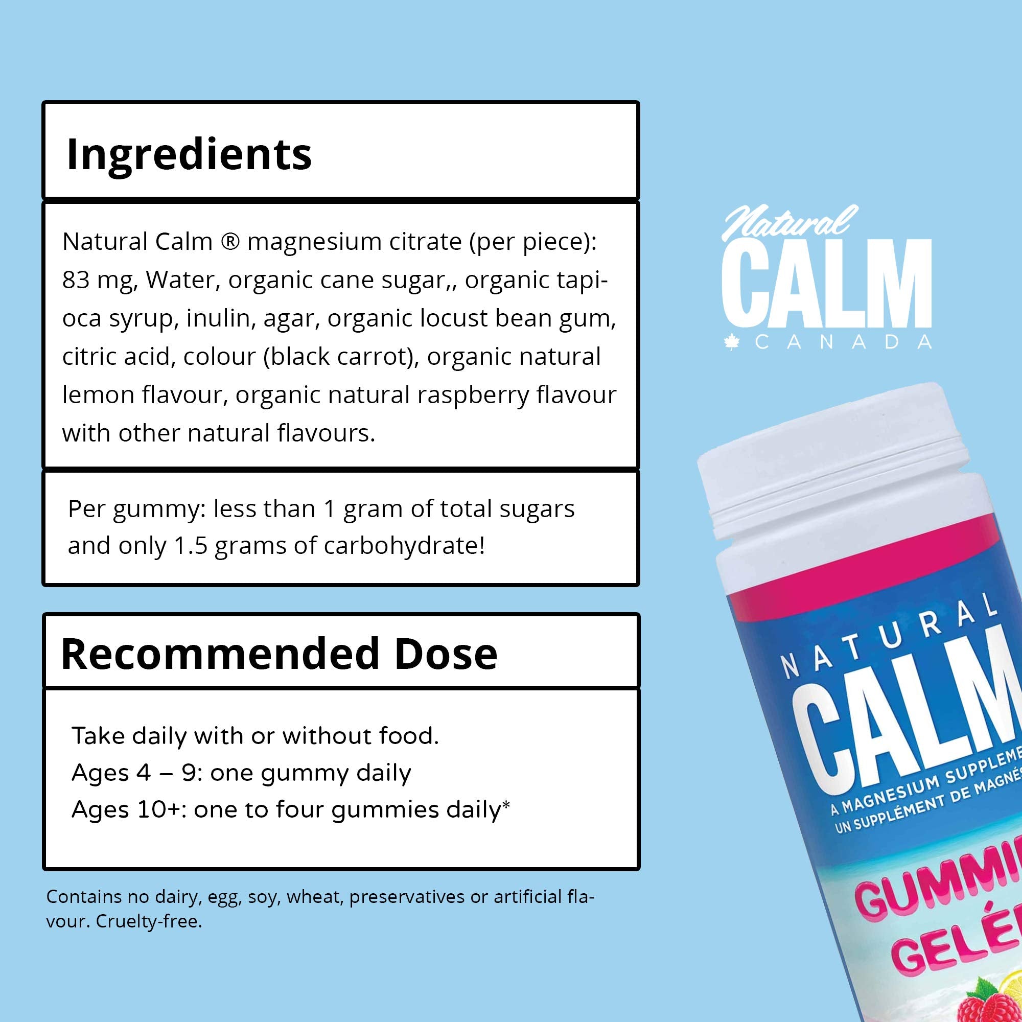 Natural Calm Magnesium Gummies (Raspberry Lemon Flavour), 120 Count - Chewable - Fast Absorbing - Relaxing - Vegan, Gluten-free, Ages 4 and up 🍁 All In One Marketplace Canada