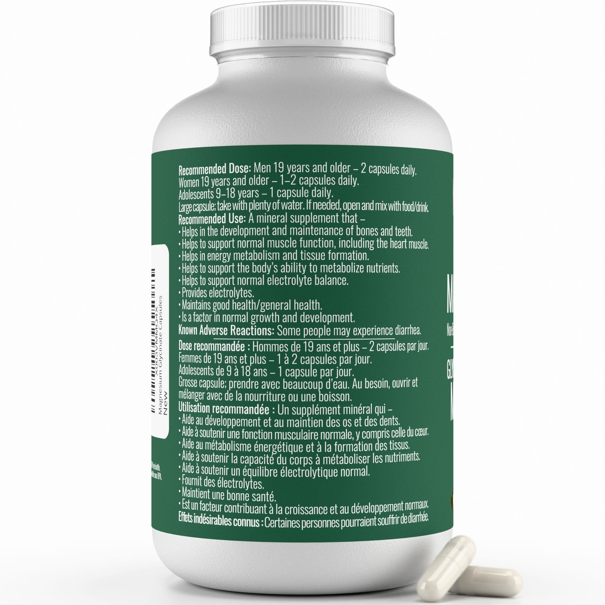 Magnesium Glycinate 200 mg Capsules (Elemental) from Non-Buffered Fully Chelated 100% Magnesium Bisglycinate - 300 Max-Capacity High-Absorption Capsules - Made in Canada - Nutritionn 🍁 All In One Marketplace Canada