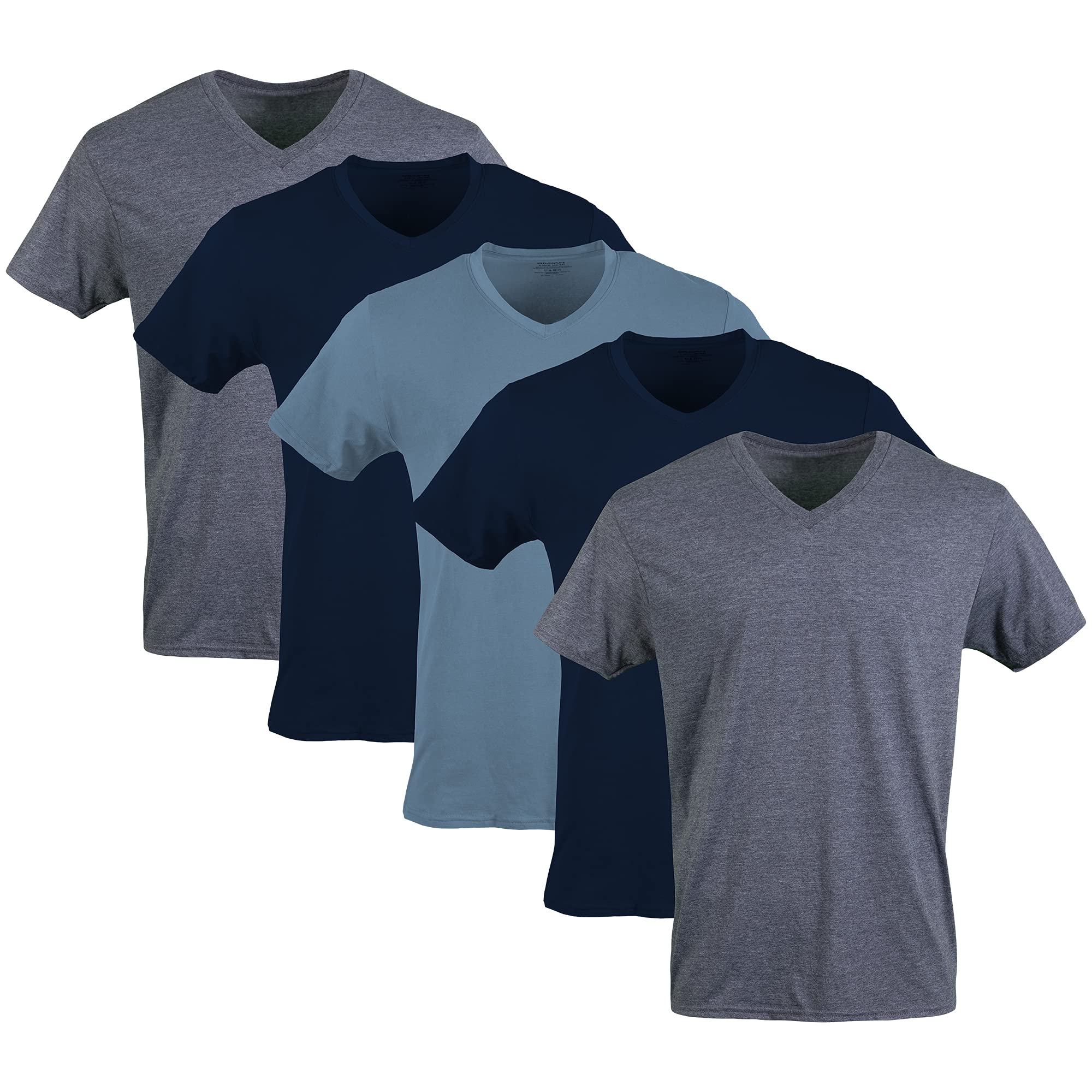 Gildan Men's V-Neck T-Shirts, Multipack, Style G1103, Navy/Heather Navy/Indigo Blue (5-Pack), X-Large 🍁 All In One Marketplace Canada