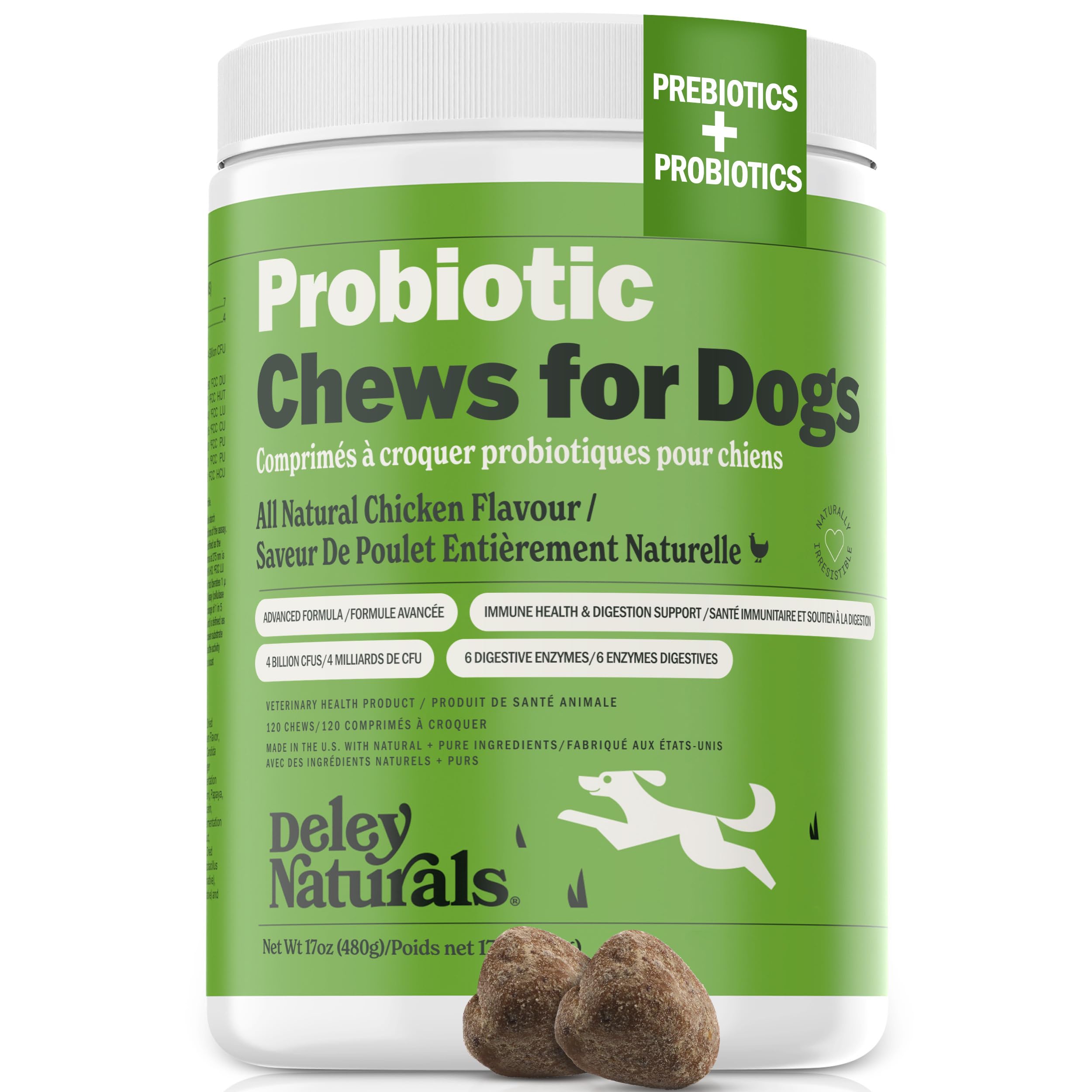 Deley Naturals Probiotics for Dogs - Dog Probiotics Chewable with 6 Digestive Enzymes & 4 Billion CFUs - Probiotic Chews for Dogs Gut Health Diarrhea & Digestion - Digestive Balance Dog Supplements 🍁 All In One Marketplace Canada