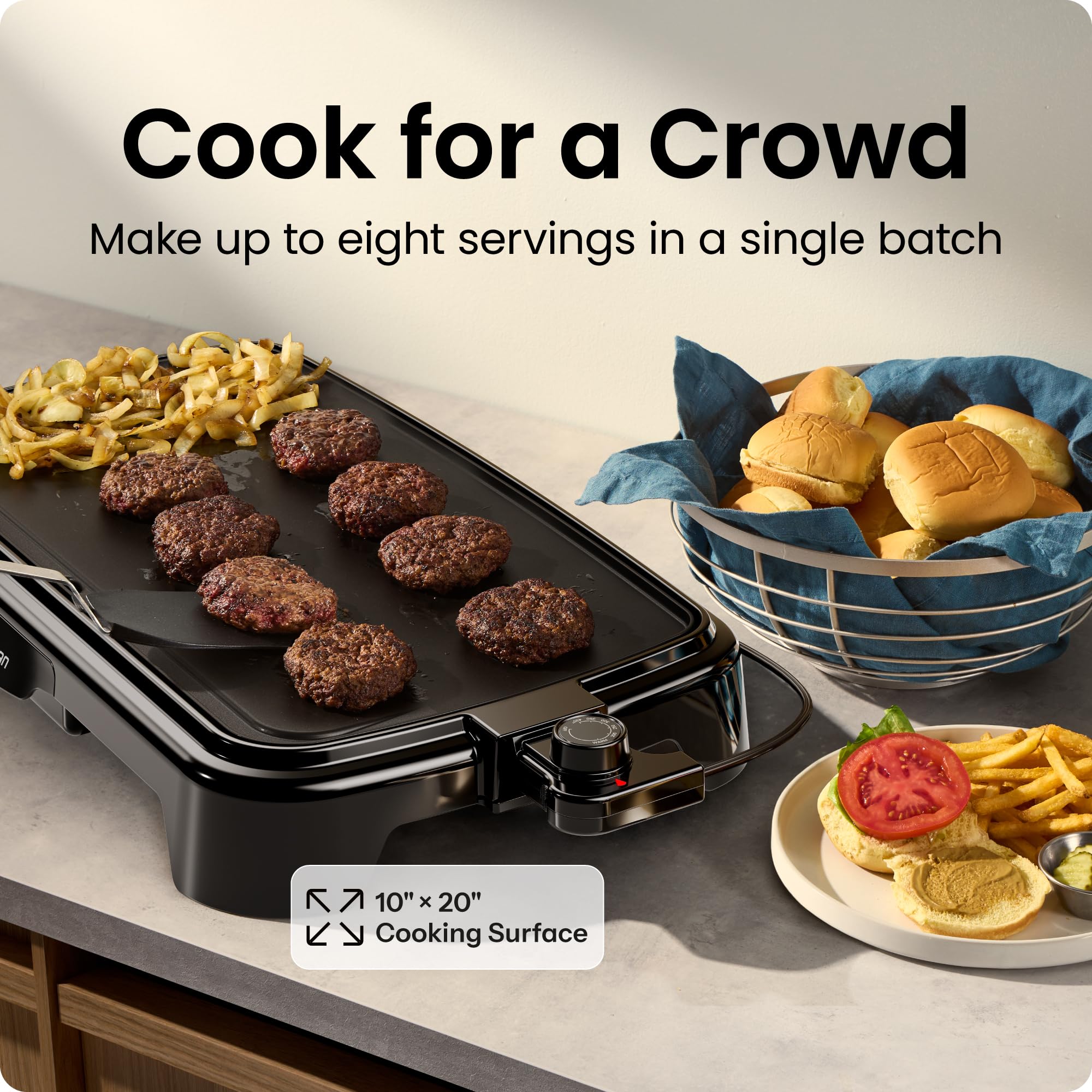 Chefman XL Electric Griddle with Removable Temperature Control, Immersible Flat Top Grill, Burger, Eggs, Pancake Griddle, Nonstick Extra Large Cooking Surface, Slide Out Drip Tray, 25 x 51 CM 🍁 All In One Marketplace Canada