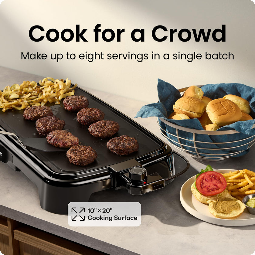Chefman XL Electric Griddle with Removable Temperature Control, Immersible Flat Top Grill, Burger, Eggs, Pancake Griddle, Nonstick Extra Large Cooking Surface, Slide Out Drip Tray, 25 x 51 CM 🍁 All In One Marketplace Canada