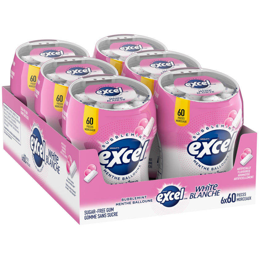 EXCEL White, Bubblemint Flavoured Sugar Free Chewing Gum, 60 Pieces, 6 Bottles 🍁 All In One Marketplace Canada