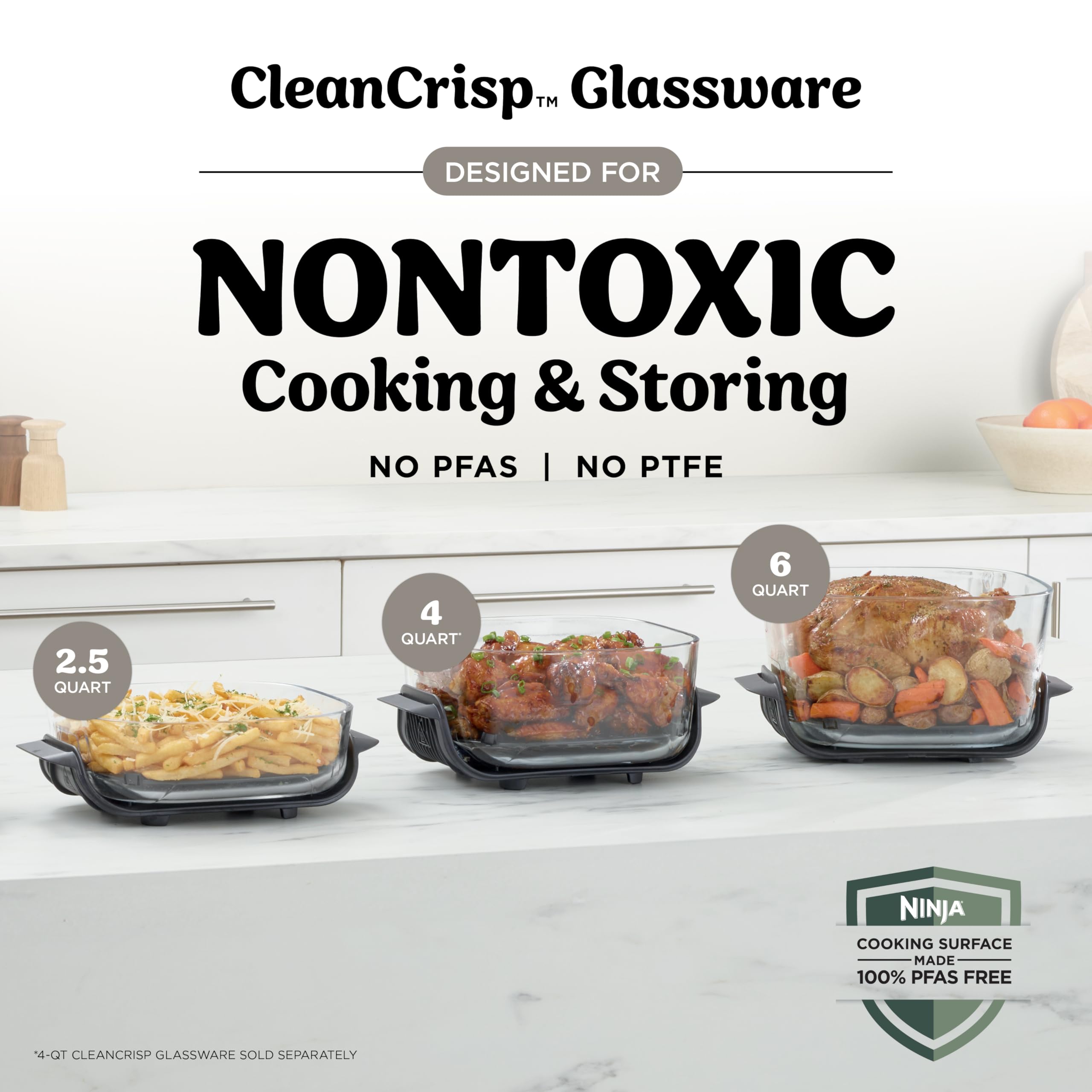 Ninja Crispi Pro 6-in-1 Glass Air Fryer | 6qt & 2.5qt Glass Containers with Storage Lids | Non-Toxic | Meal Prep, Microwave, Freezer & Dishwasher Safe | Air Fry, Bake & More | Bone | AS101CLG 🍁 All In One Marketplace Canada