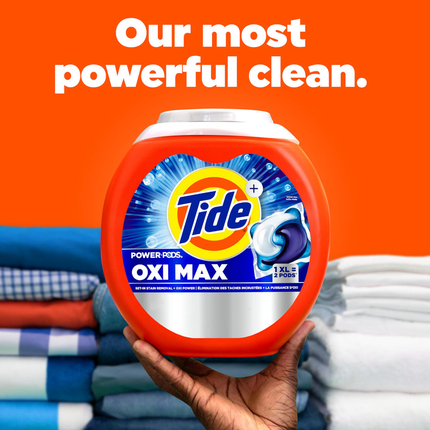 Tide Oxi Max Power PODS Laundry Detergent Pods, Stain Remover Plus Oxi Power, Detergent soap pacs for laundry washing, HE compatible, 45 Count 🍁 All In One Marketplace Canada