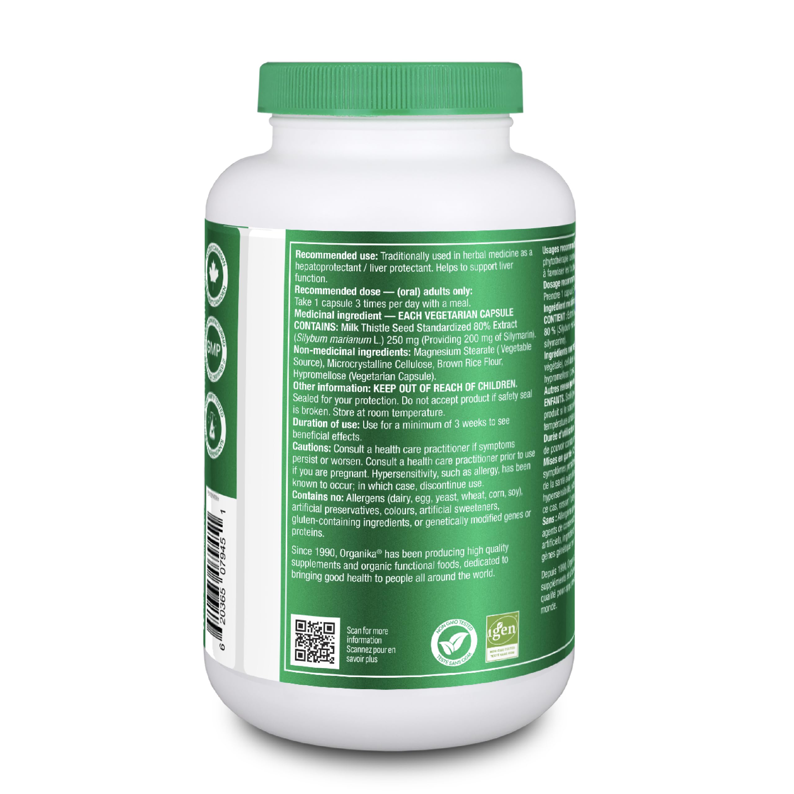 Organika Canadian-Made Milk Thistle 250 Mg Bonus Size 220 count- Liver Protectant From Silymarin Seed- 220vcaps 🍁 All In One Marketplace Canada