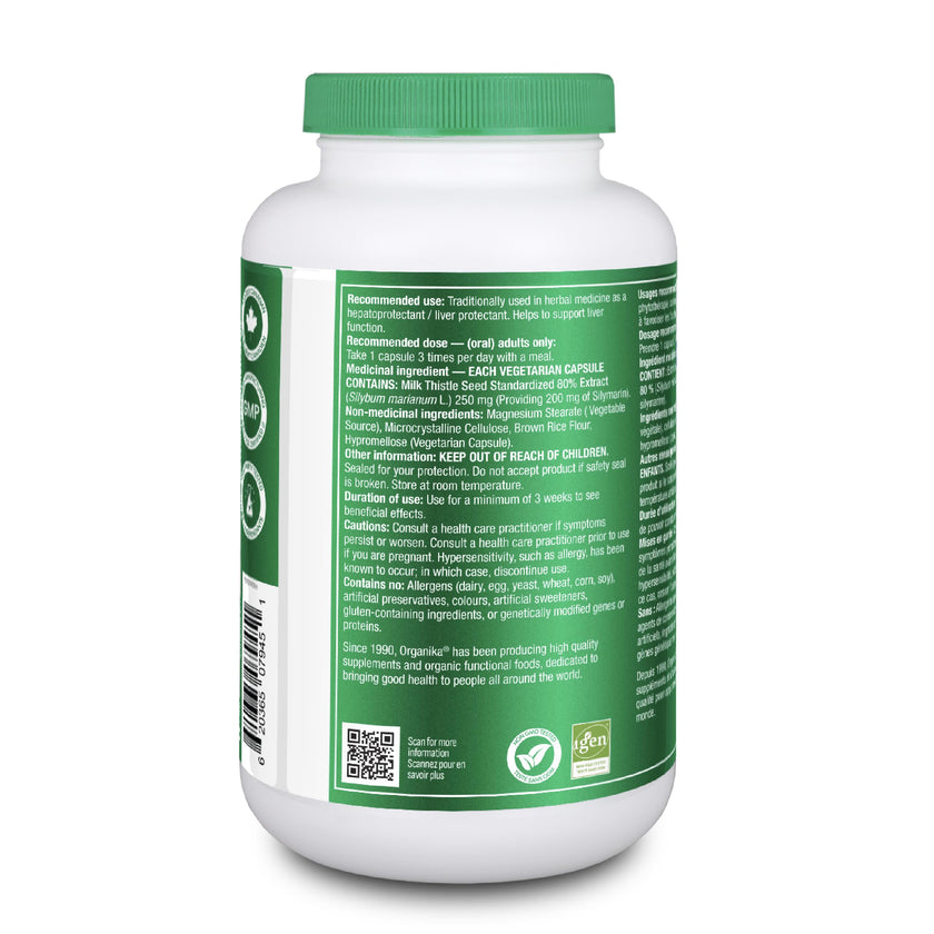 Organika Canadian-Made Milk Thistle 250 Mg Bonus Size 220 count- Liver Protectant From Silymarin Seed- 220vcaps 🍁 All In One Marketplace Canada