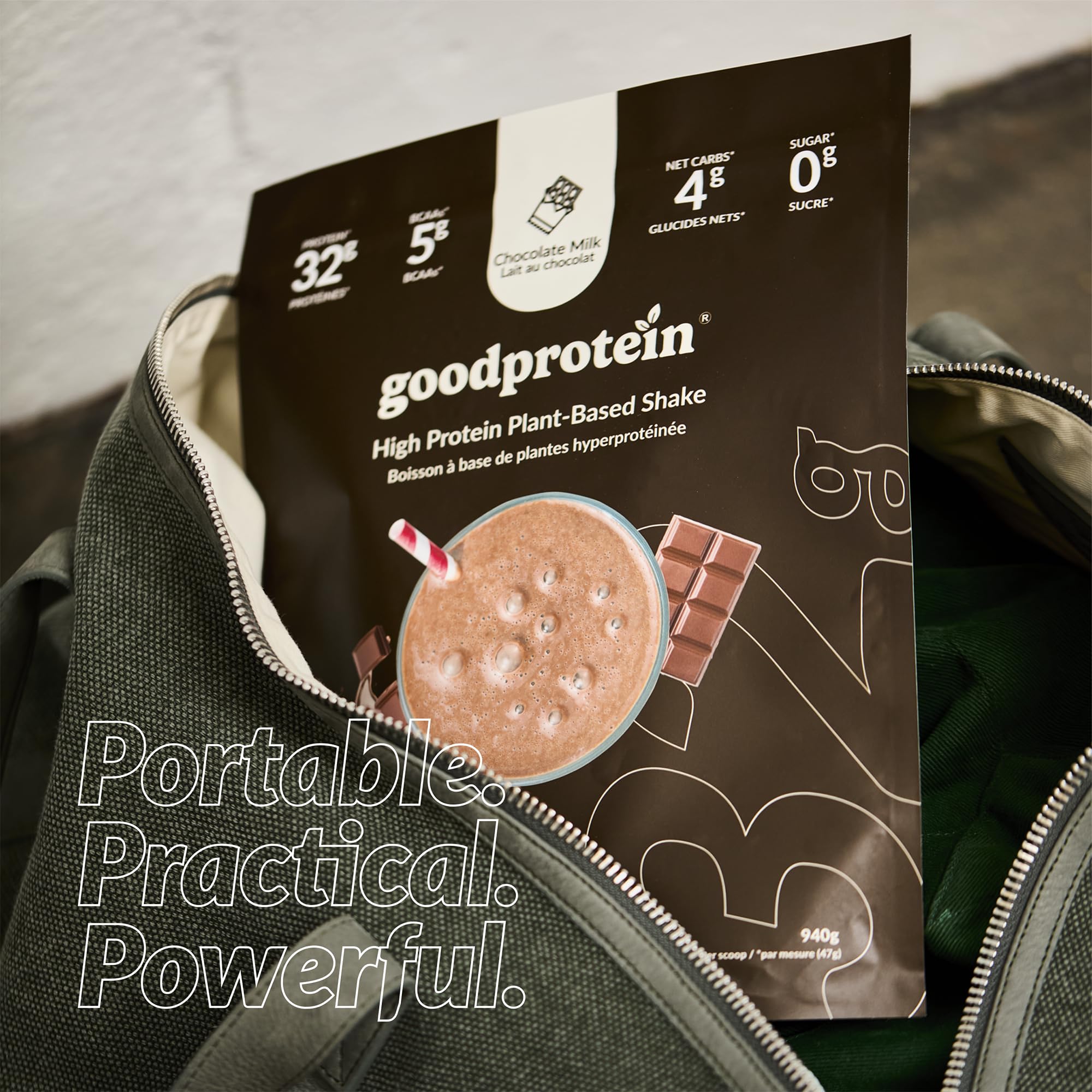 Good Protein – 32g Protein, Vegan High Protein Powder, 100% Natural, Non-GMO, Dairy-free, Gluten & Soy Free and No Added Sugar. Plant-Based Protein Shake (Chocolate Milk, 470 g) 🍁 All In One Marketplace Canada