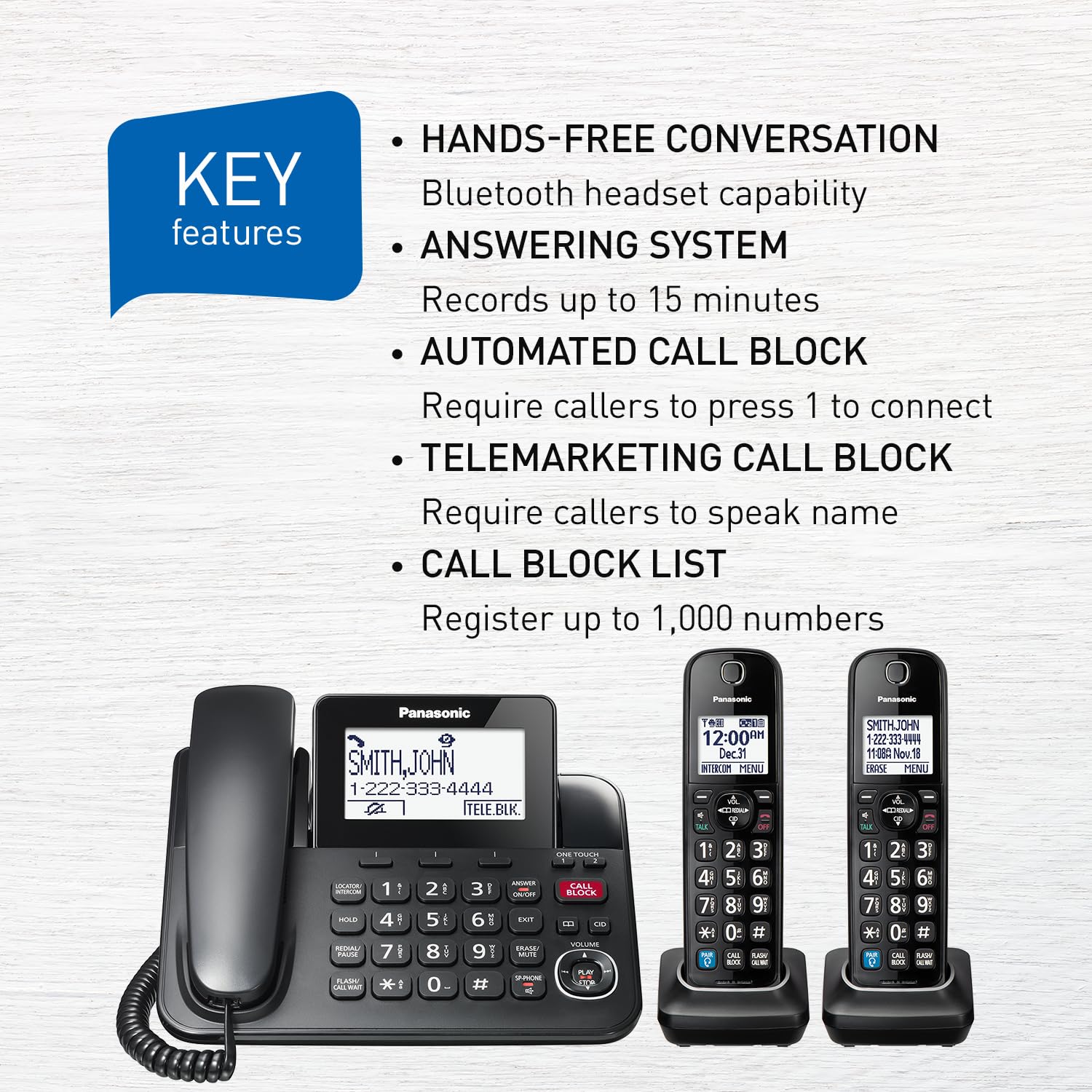 Panasonic Expandable Corded Phone System, Bluetooth Pairing for Wireless Headphones and Hearing Aids, Smart Call Block, Bilingual Talking Caller ID, 2 Handsets - KXTGF892B (Black) 🍁 All In One Marketplace Canada