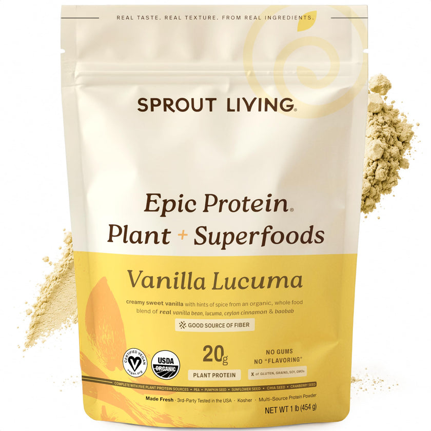 Sprout Living Epic Protein Powder, Vanilla Lucuma Flavor, Organic Plant Protein, Gluten Free, No Additives, 19 Grams Clean Vegan Protein (1 pound,13 servings) 🍁 All In One Marketplace Canada