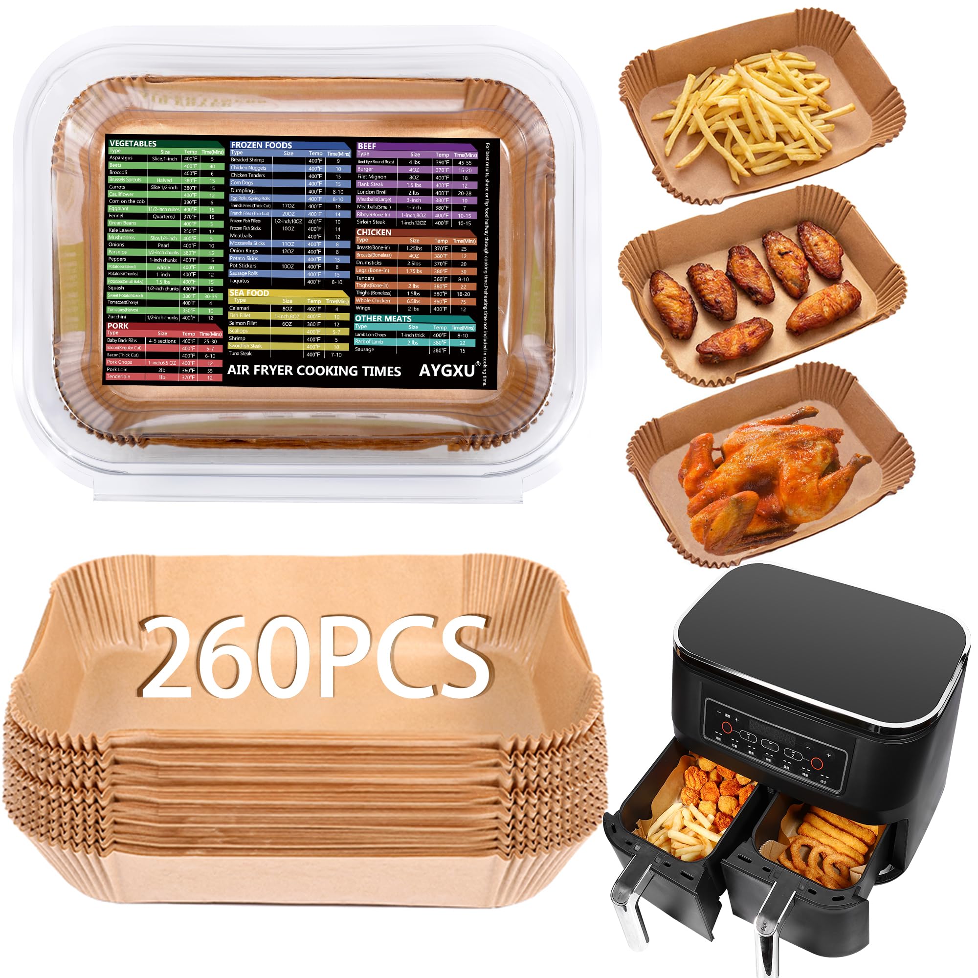 AYGXU Air Fryer Paper Liners, 260 Disposable Parchment Paper Liners, 8.6''*5.5'', Rectangle,Food Grade and Baking Waterproof Oil Proof, Roasting 🍁 All In One Marketplace Canada
