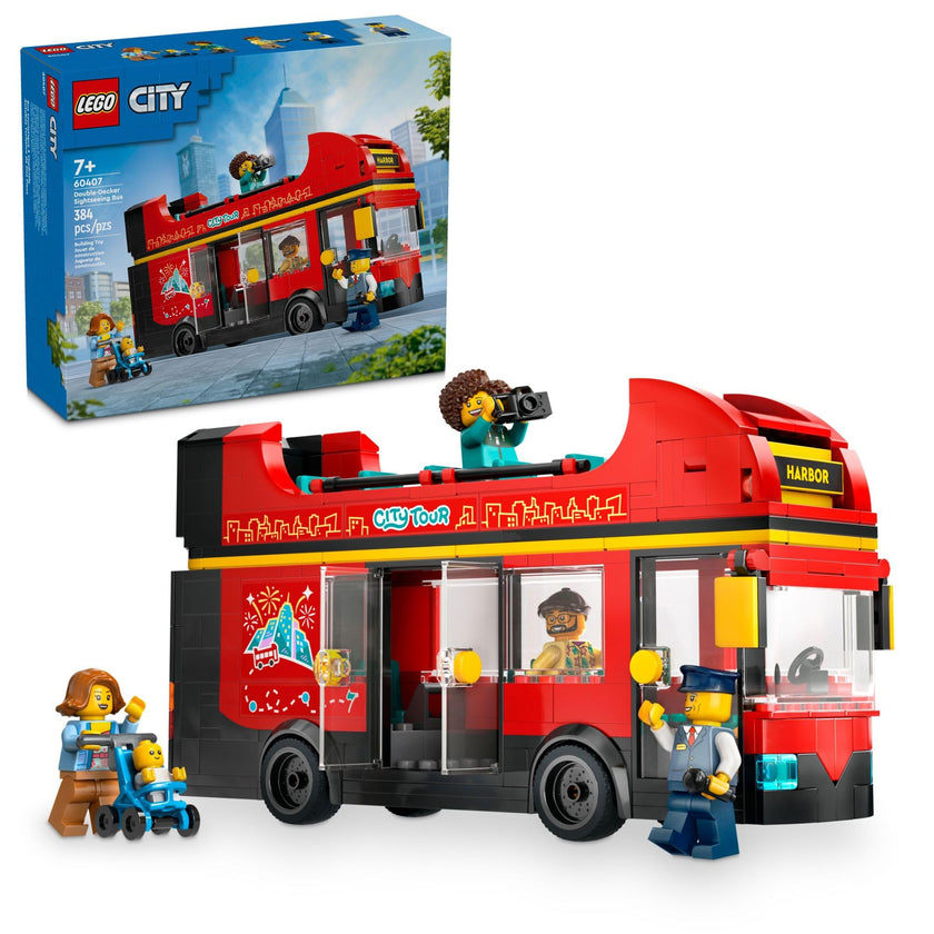 LEGO City Red Double-Decker Sightseeing Bus Toy Vehicle Set, Birthday Gift for 7 Year Olds, London Bus, for Kids, Double-Decker Bus Toy, 5 Characters Including a Baby and Stroller, 60407 🍁 All In One Marketplace Canada