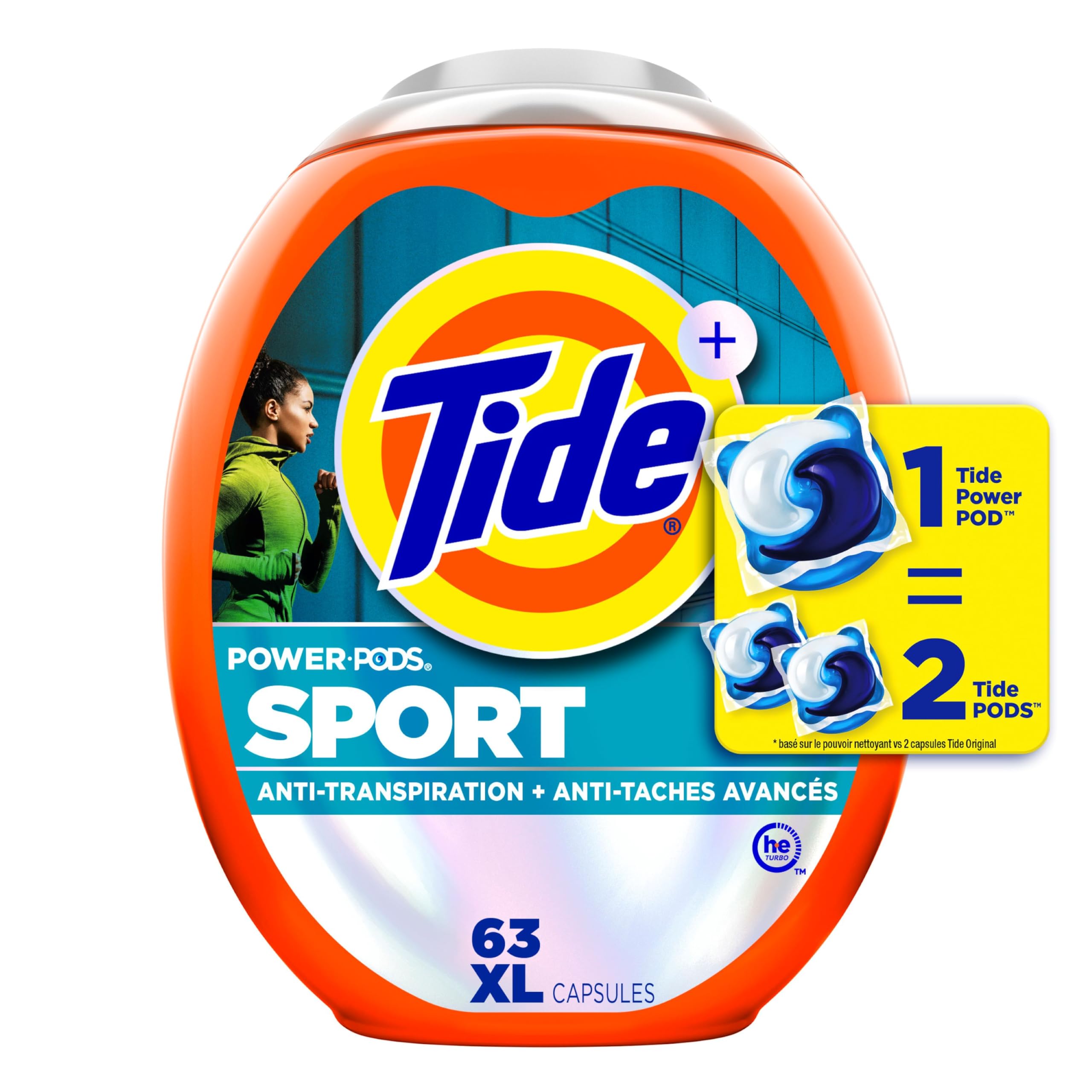 Tide Power Pods Sport Laundry Detergent Pacs, Advanced Sweat + Stain Fighter, 63 Count 🍁 All In One Marketplace Canada