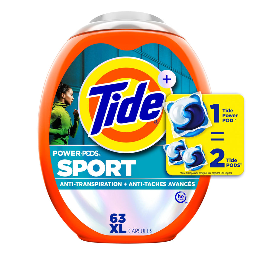 Tide Power Pods Sport Laundry Detergent Pacs, Advanced Sweat + Stain Fighter, 63 Count 🍁 All In One Marketplace Canada