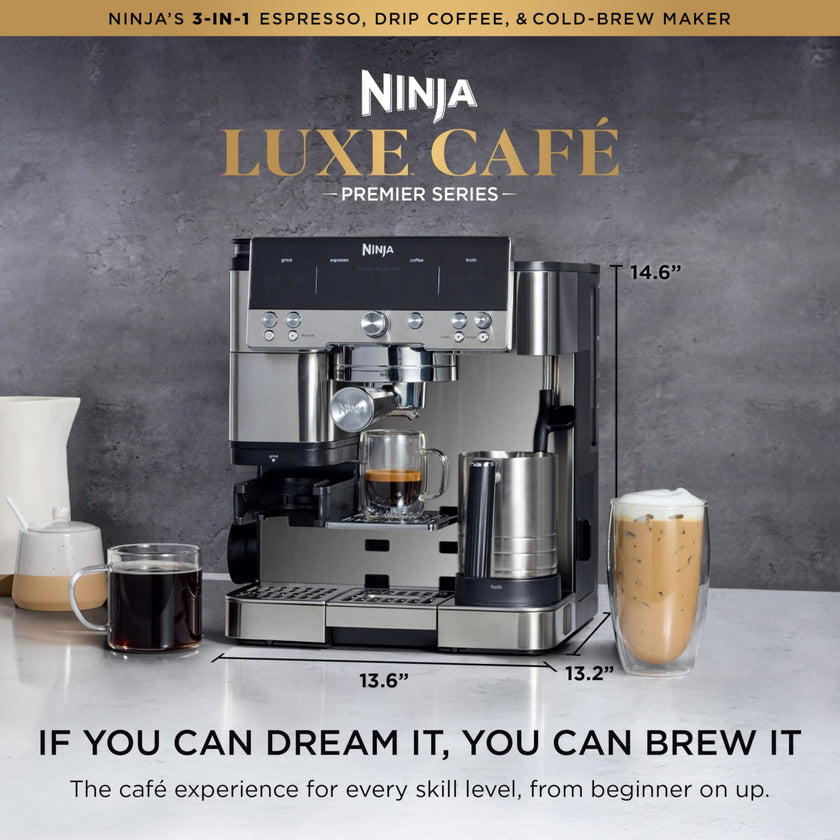 Ninja Espresso Machine, Luxe Café Premier Series, Drip Coffee Maker and Rapid Cold Brew, Integrated Grinder, Assisted Tamper, Hands-Free Frother, ES601C (Canadian Version) 🍁 All In One Marketplace Canada