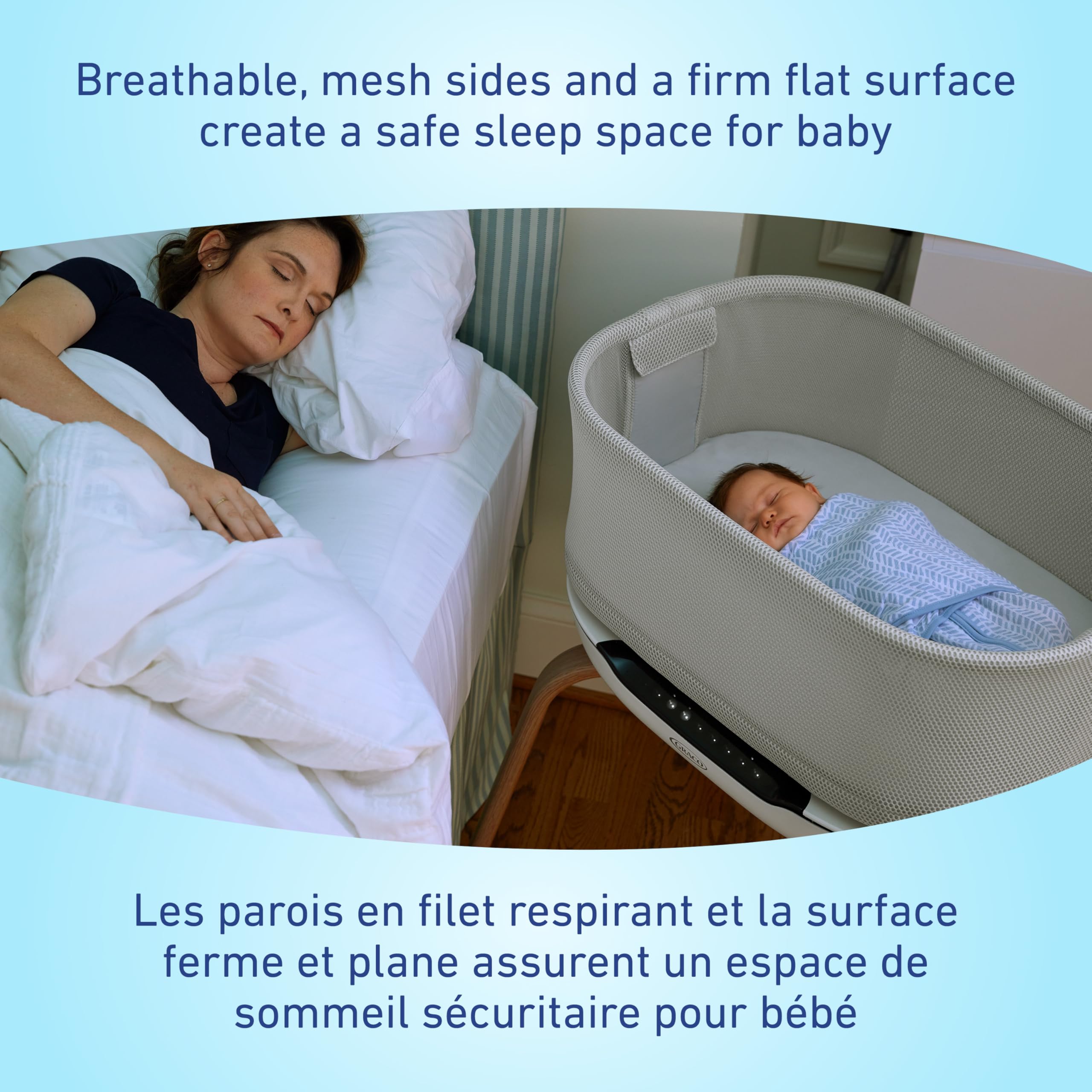 Graco SmartSense Soothing Baby Bassinet & Rocker with Cry Detection Technology, Includes 100% Organic Cotton Sheet, Luna 🍁 All In One Marketplace Canada
