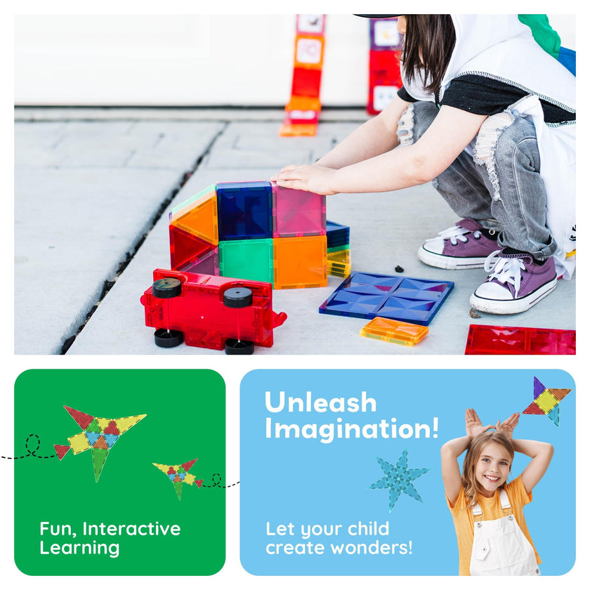 PicassoTiles Magnetic Tiles 60pcs Kids Toys Classroom Sensory Toy for Toddlers STEM Learning Building Blocks, Montessori Pretend Play Magnet Tile Construction Stacking Block Boys Girls Ages 3+ PT60 🍁 All In One Marketplace Canada