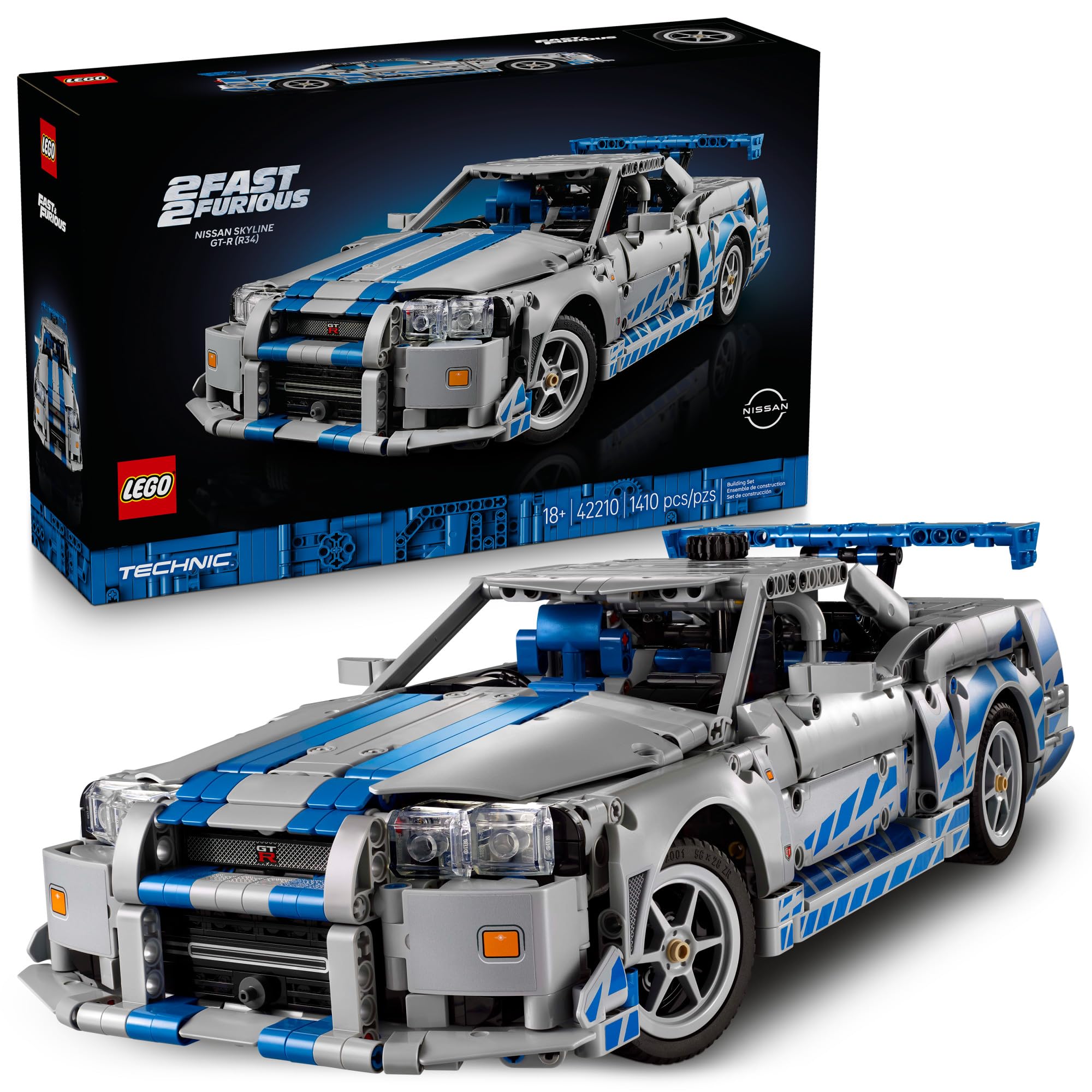 LEGO Technic 2 Fast 2 Furious Nissan Skyline GT-R (R34) Car - DIY Kit and Building Set for Adults - Collectible Model Street Racer with Drift Function - Gift for Car Enthusiasts and Movie Fans - 42210 🍁 All In One Marketplace Canada