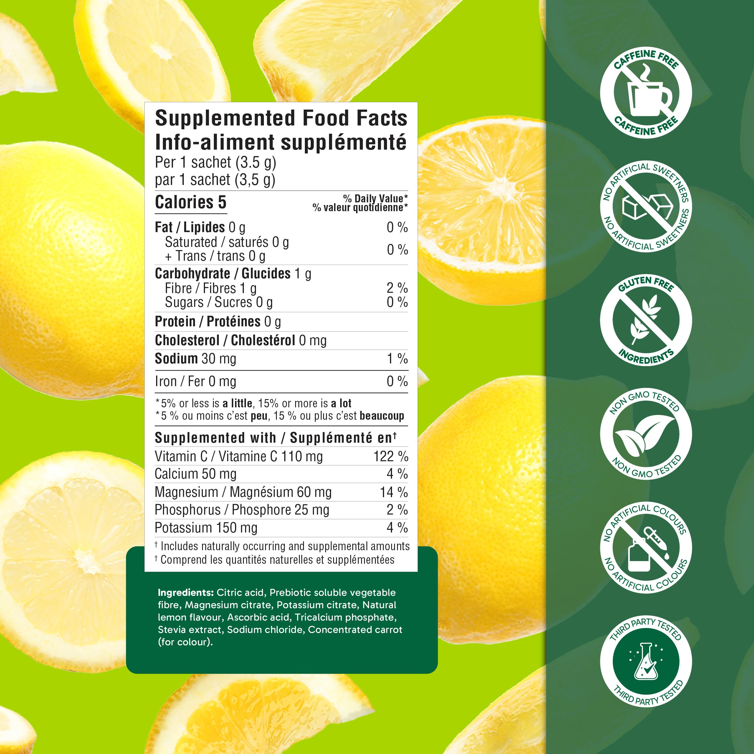 Organika Canadian-Made Electrolytes Powder with Vitamin C & Prebiotic Fibre - Sugar-Free Hydration Drink Mix - Classic Lemonade - 20 Single-Serve Sachets x 3.5g 🍁 All In One Marketplace Canada