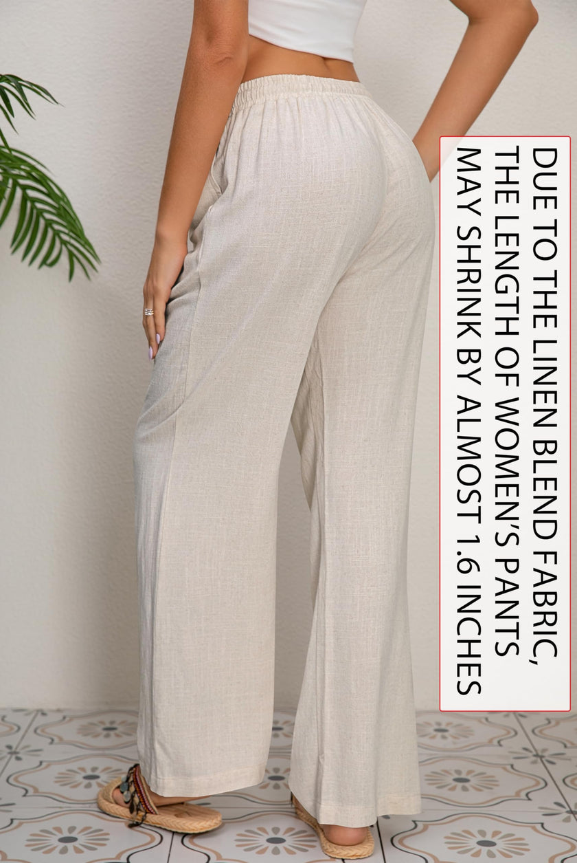 AISEW Women's Cotton Linen Palazzo Pants Drawstring Elastic Waist Casual Wide Leg Long Lounge Trousers with Pockets (Beige, 7031M) 🍁 All In One Marketplace Canada