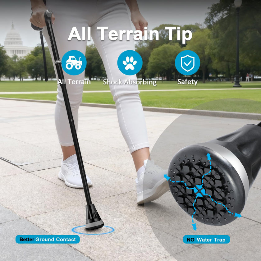 REHAND Walking Cane - Foldable, Adjustable, Collapsible Walking Canes for Men & Women, Heavy Duty All Terrain Tip, with Travel Bag | Walking Sticks for Seniors & Adults (Natural Black) 🍁 All In One Marketplace Canada